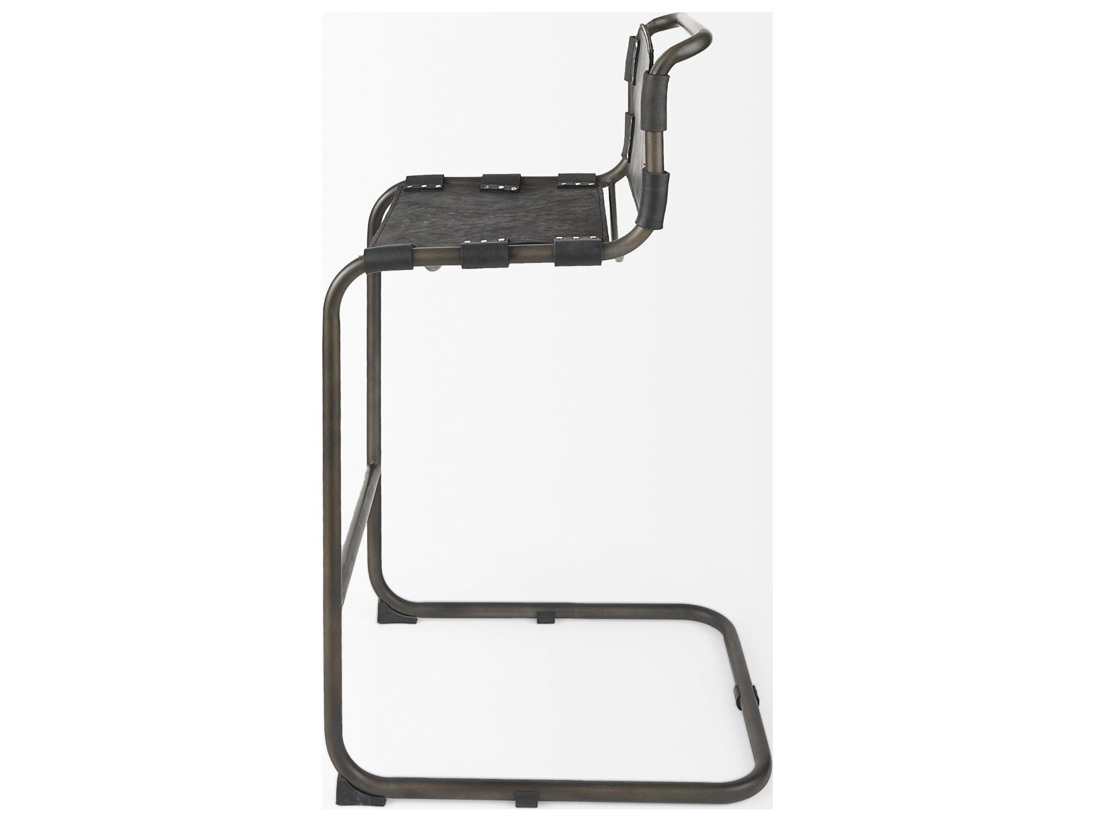 Mercana Berbick 43" Total Height Black Leather w/ Iron Frame Bar Stool