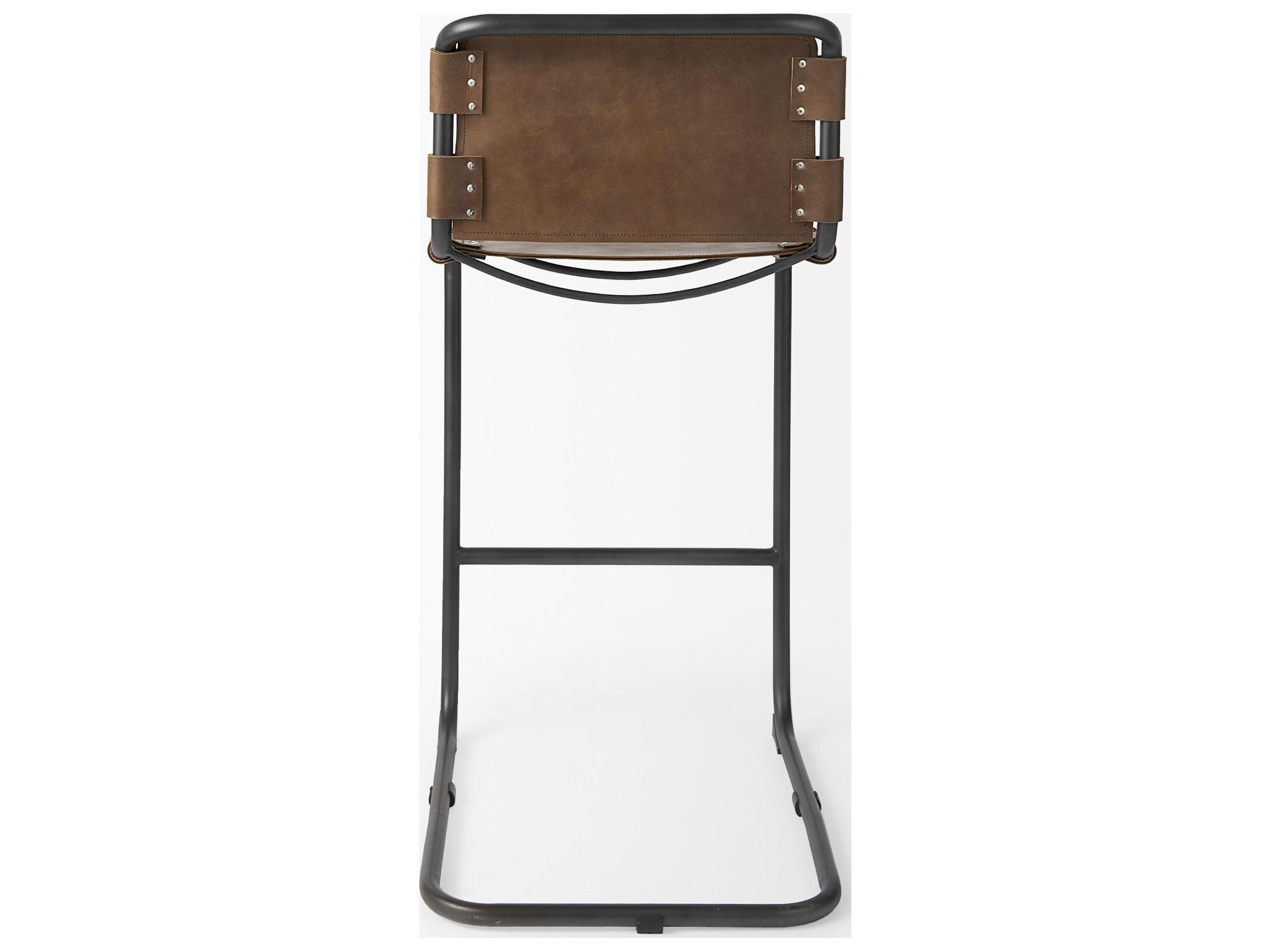 Mercana Berbick 43" Total Height Medium Brown Leather w/ Iron Frame Bar Stool