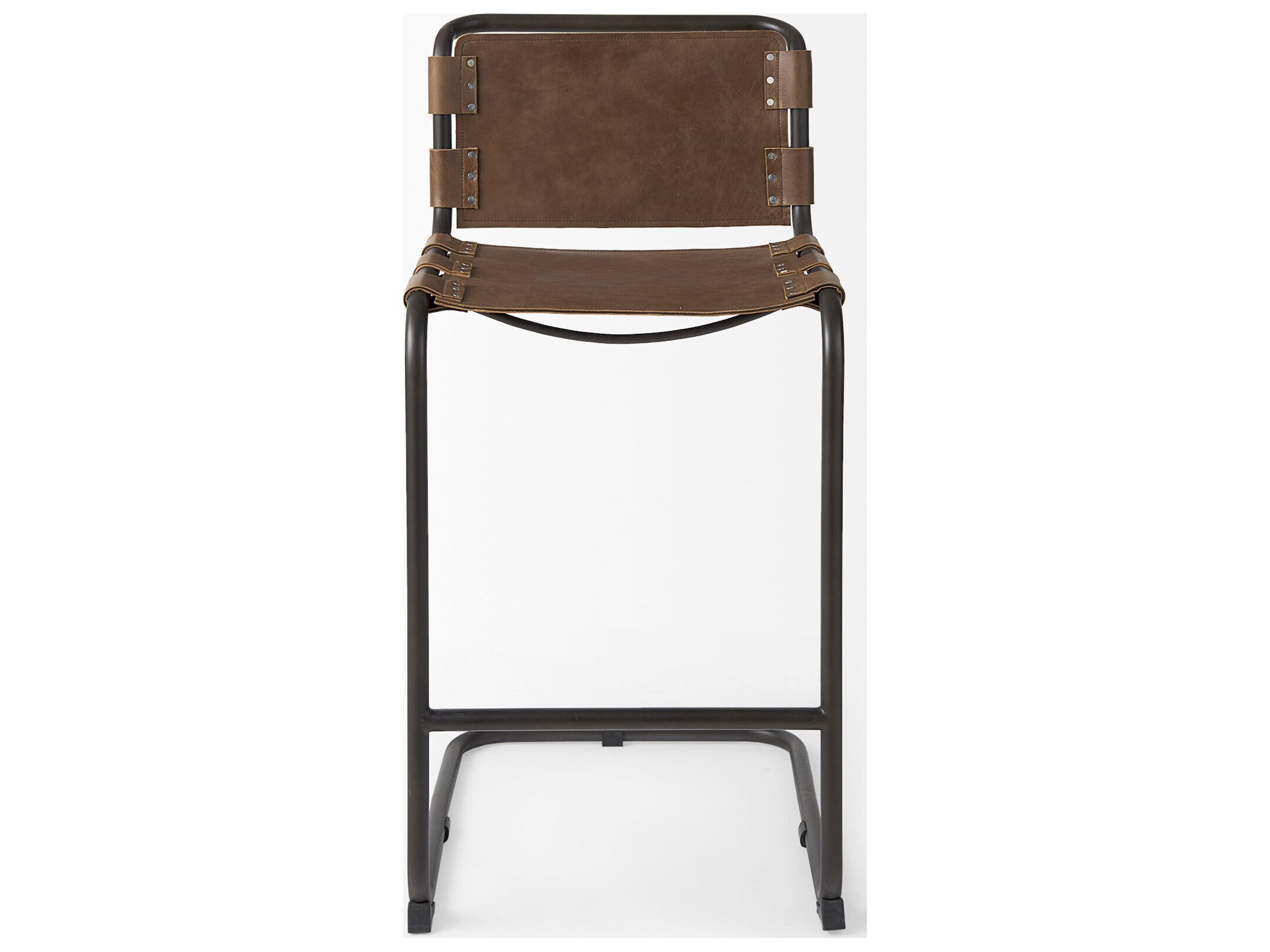 Mercana Berbick 43" Total Height Medium Brown Leather w/ Iron Frame Bar Stool