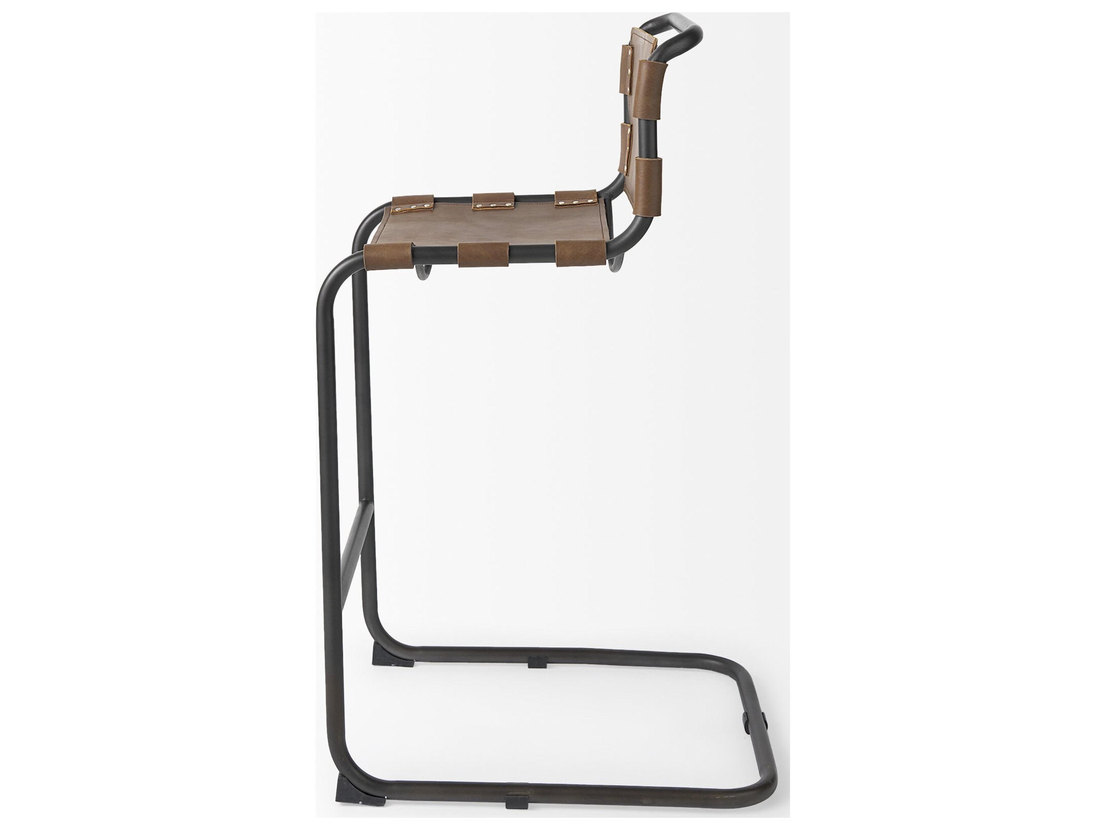 Mercana Berbick 43" Total Height Medium Brown Leather w/ Iron Frame Bar Stool