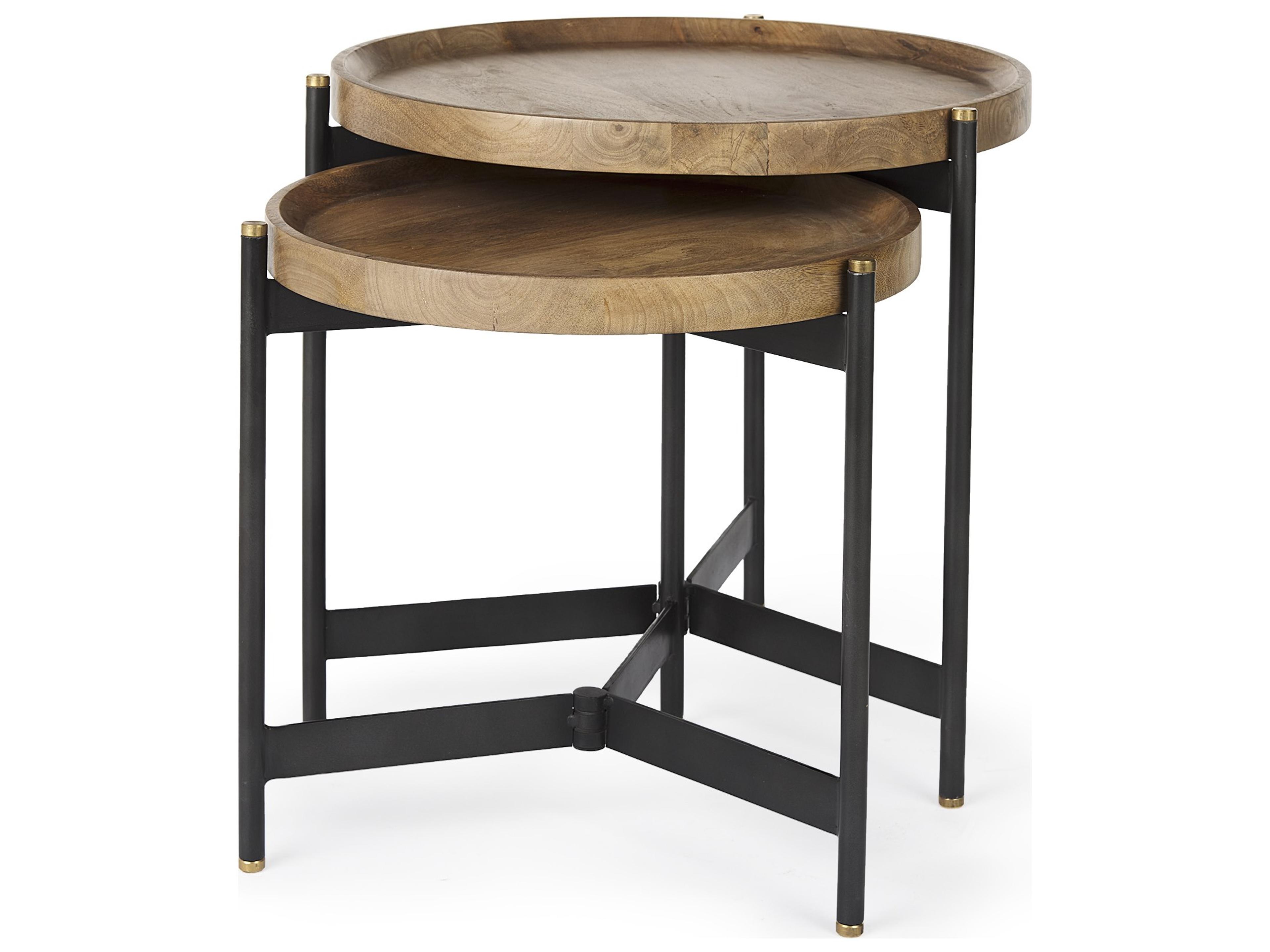 Marquisa (Set of 2) 22.5L x 22.5W x 20.8H Light Brown Wood W/ Black Metal Base Nesting Side Tables