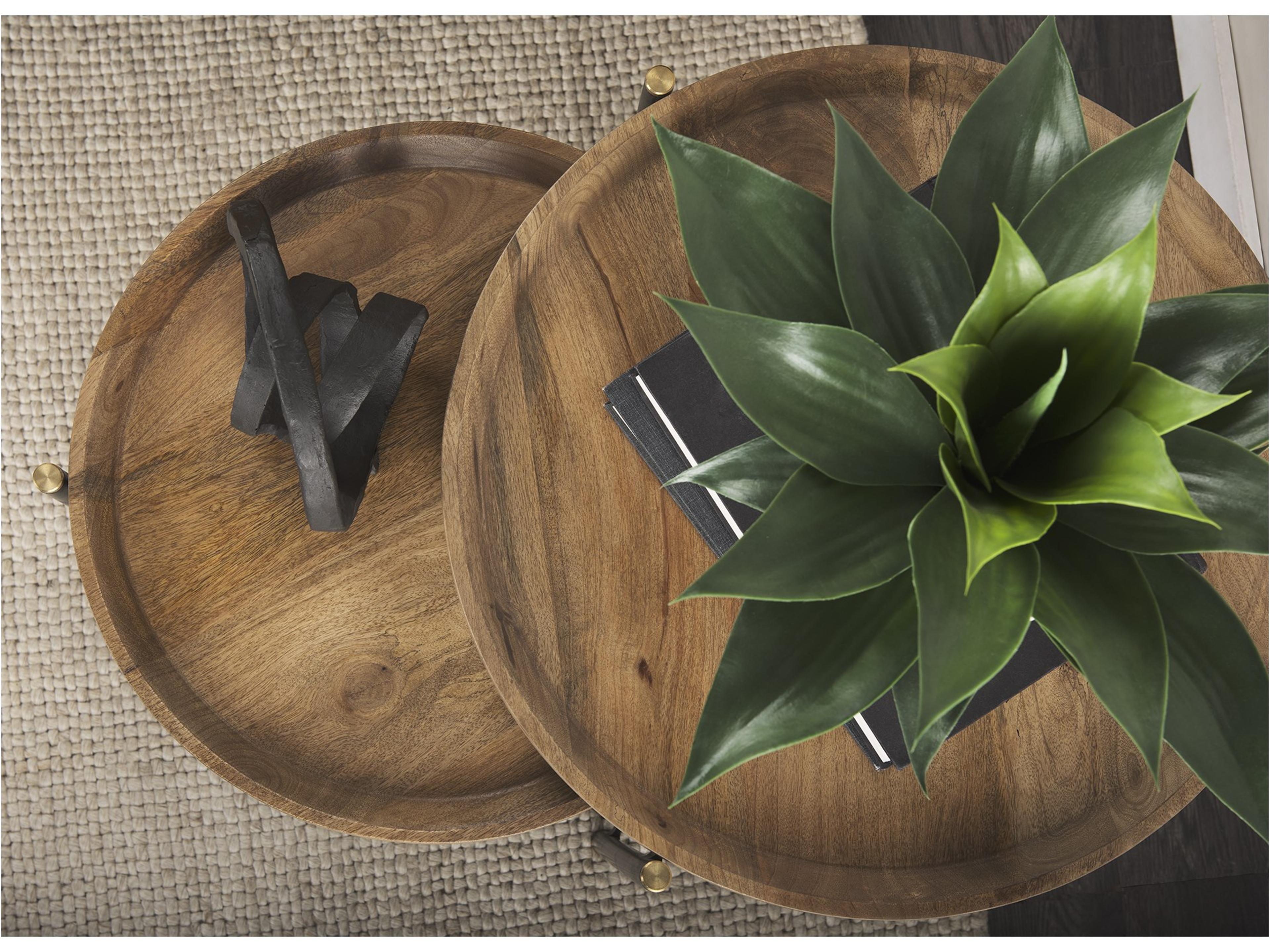 Mercana Marquisa (Set of 2) 22.5L x 22.5W x 20.8H Light Brown Wood W/ Black Metal Base Nesting Side Tables