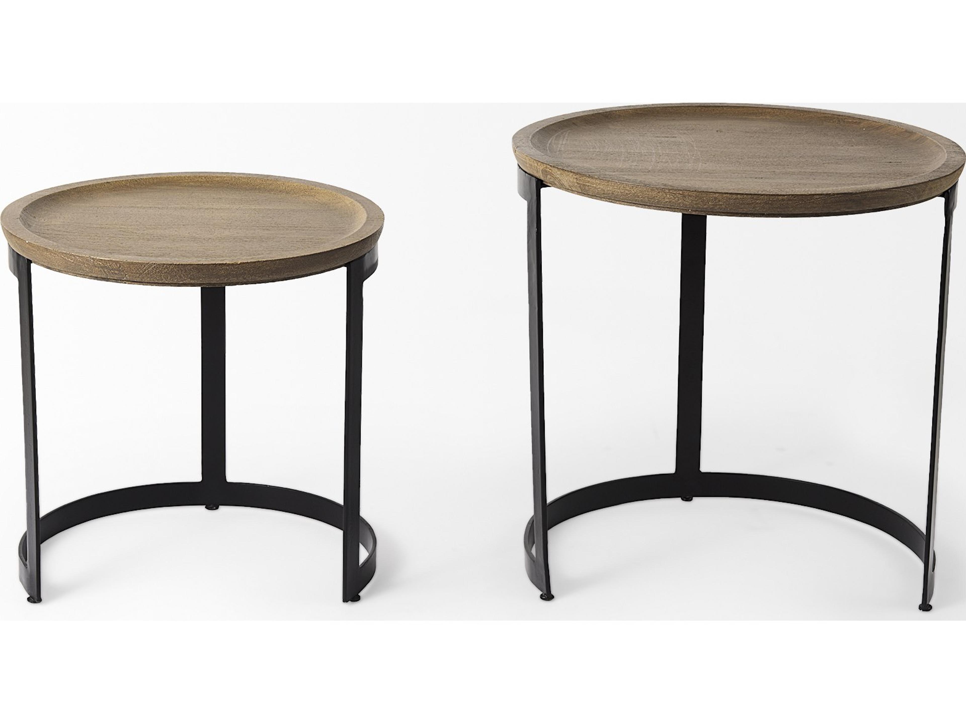 Mercana Aisley (Set of 2) 19.3L x 19.3W x 19H Light Brown Wood W/ Black Metal Base Round Nesting Side Tables