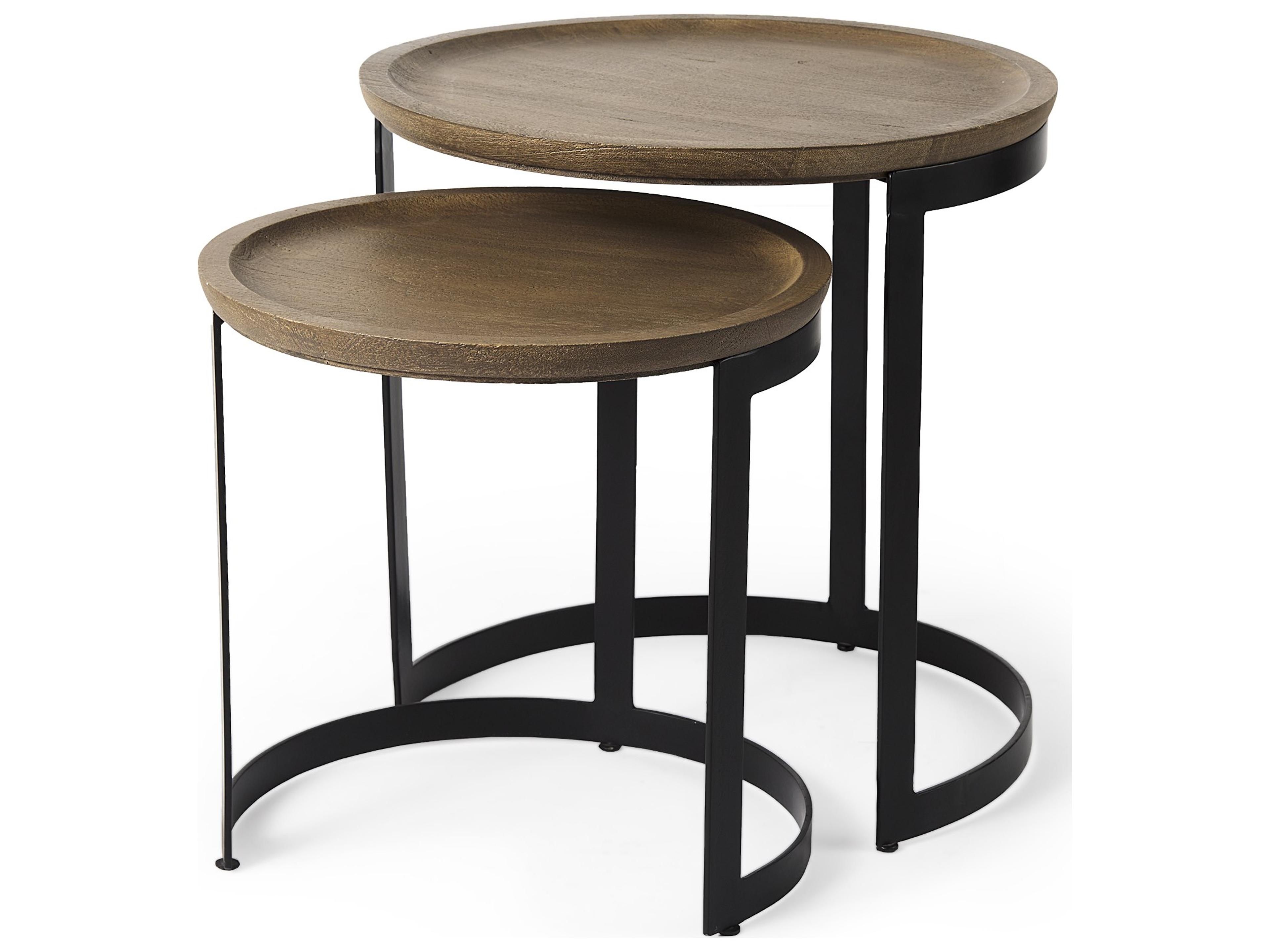 Aisley (Set of 2) 19.3L x 19.3W x 19H Light Brown Wood W/ Black Metal Base Round Nesting Side Tables
