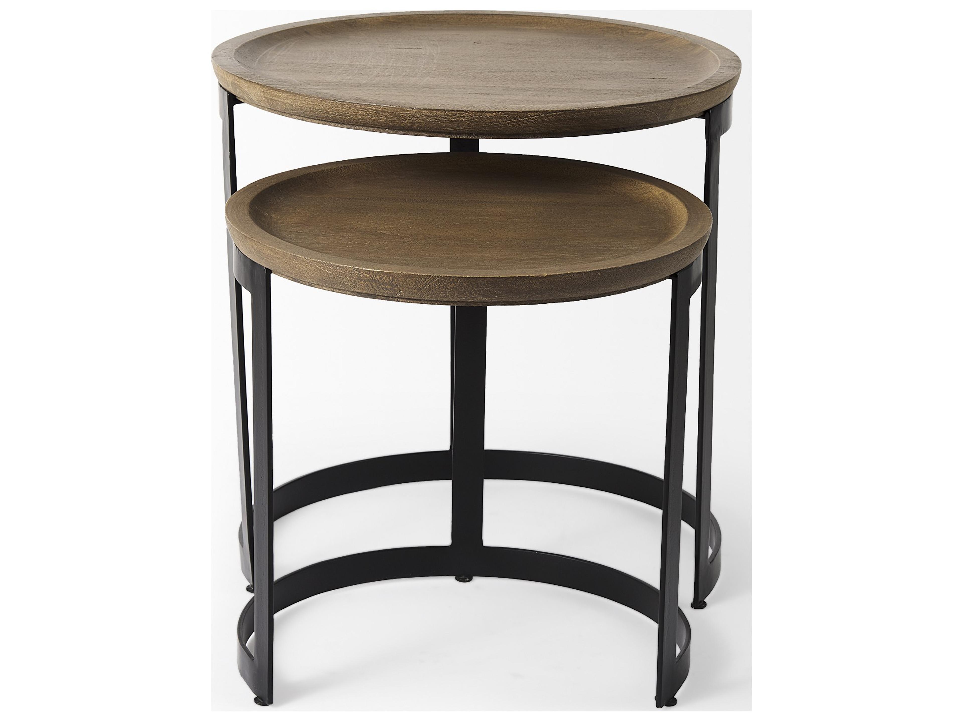 Mercana Aisley (Set of 2) 19.3L x 19.3W x 19H Light Brown Wood W/ Black Metal Base Round Nesting Side Tables