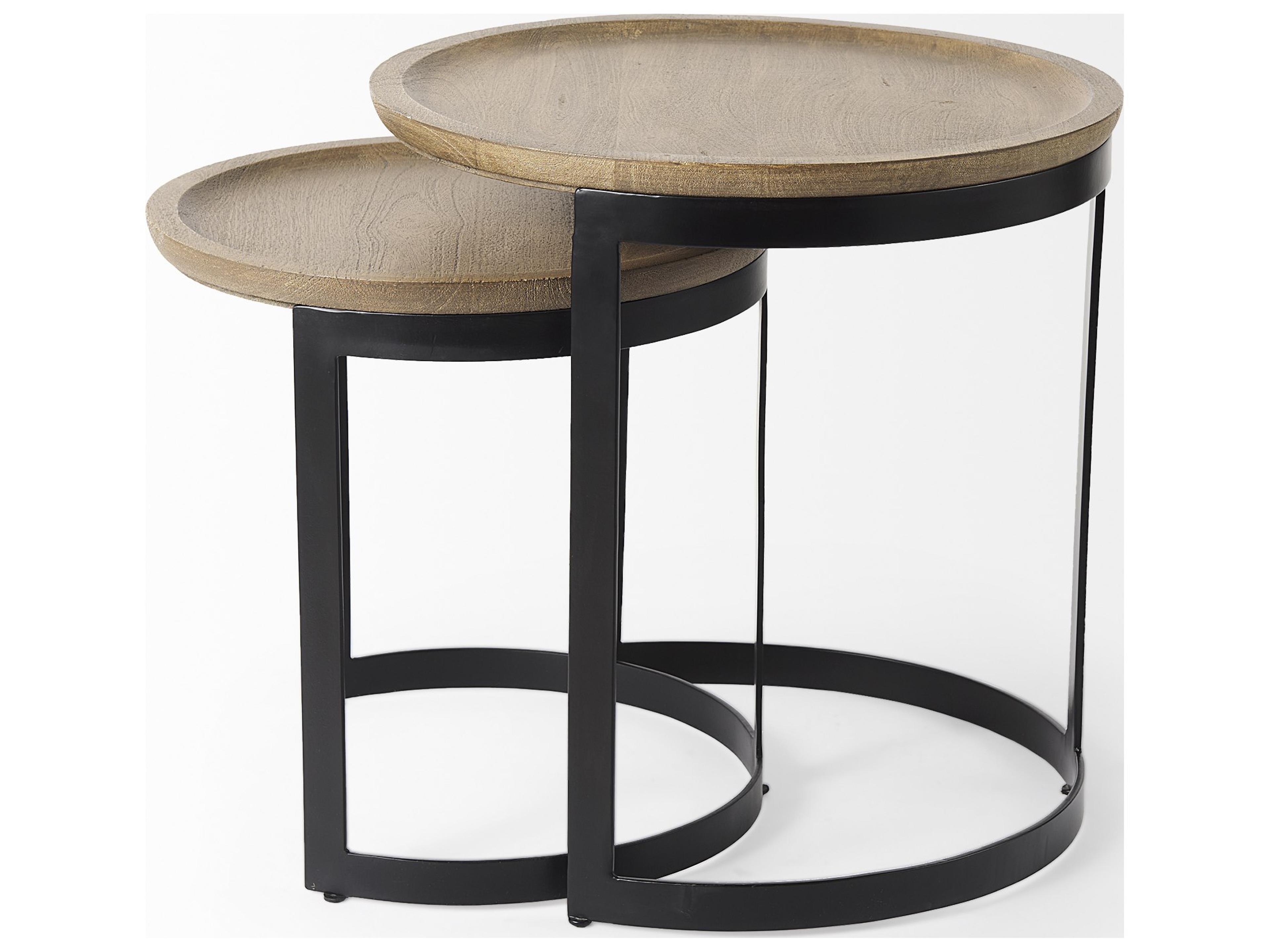 Mercana Aisley (Set of 2) 19.3L x 19.3W x 19H Light Brown Wood W/ Black Metal Base Round Nesting Side Tables