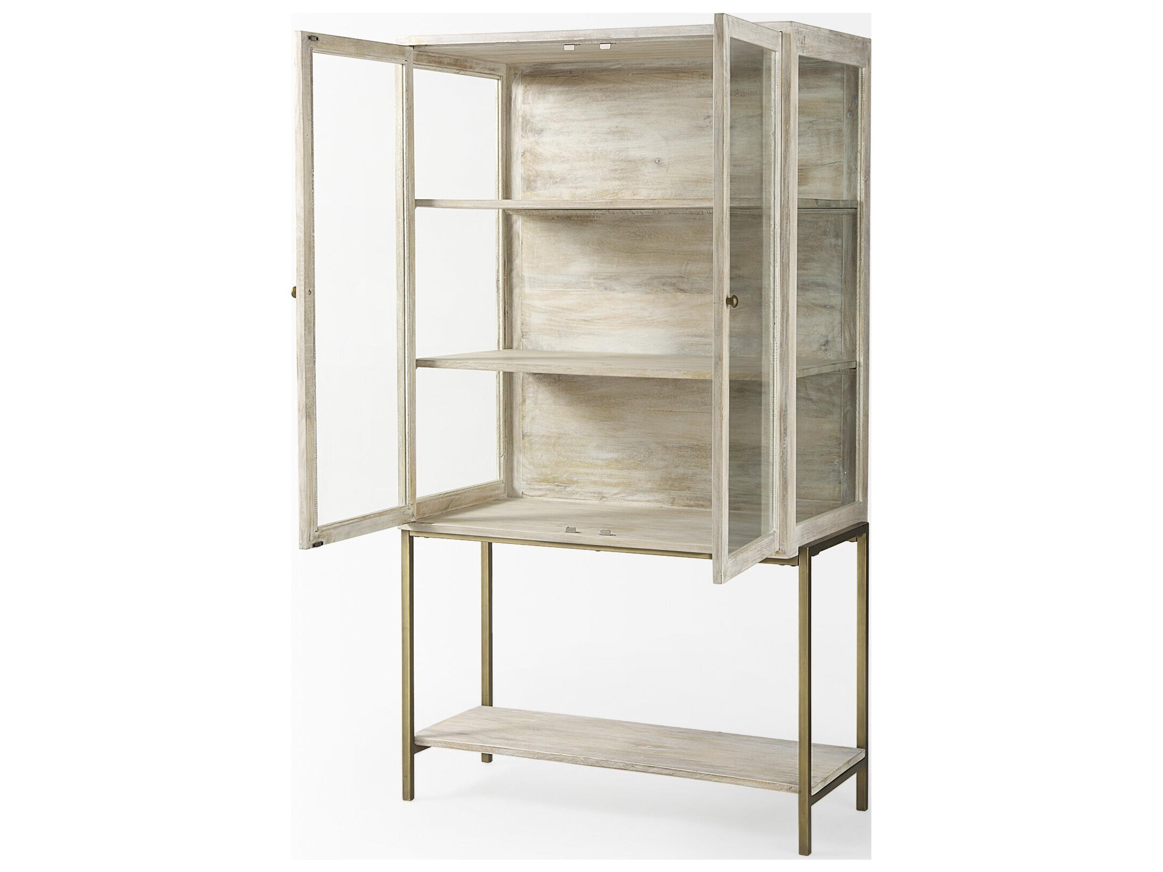 Mercana Arelius 36L x 18.75W x 63H White Wood W/ Gold Metal Base Display Cabinet
