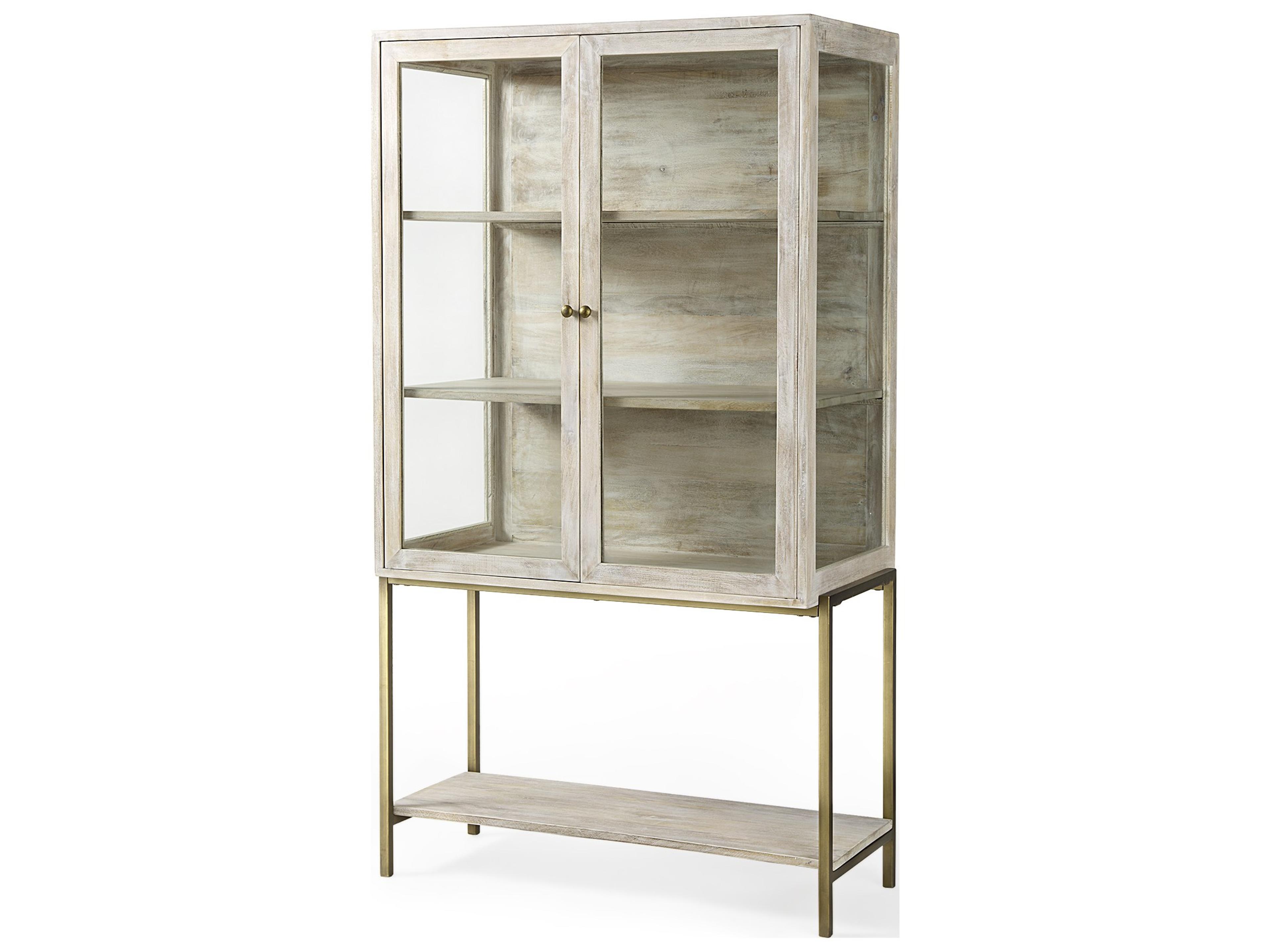 Arelius 36L x 18.75W x 63H White Wood W/ Gold Metal Base Display Cabinet