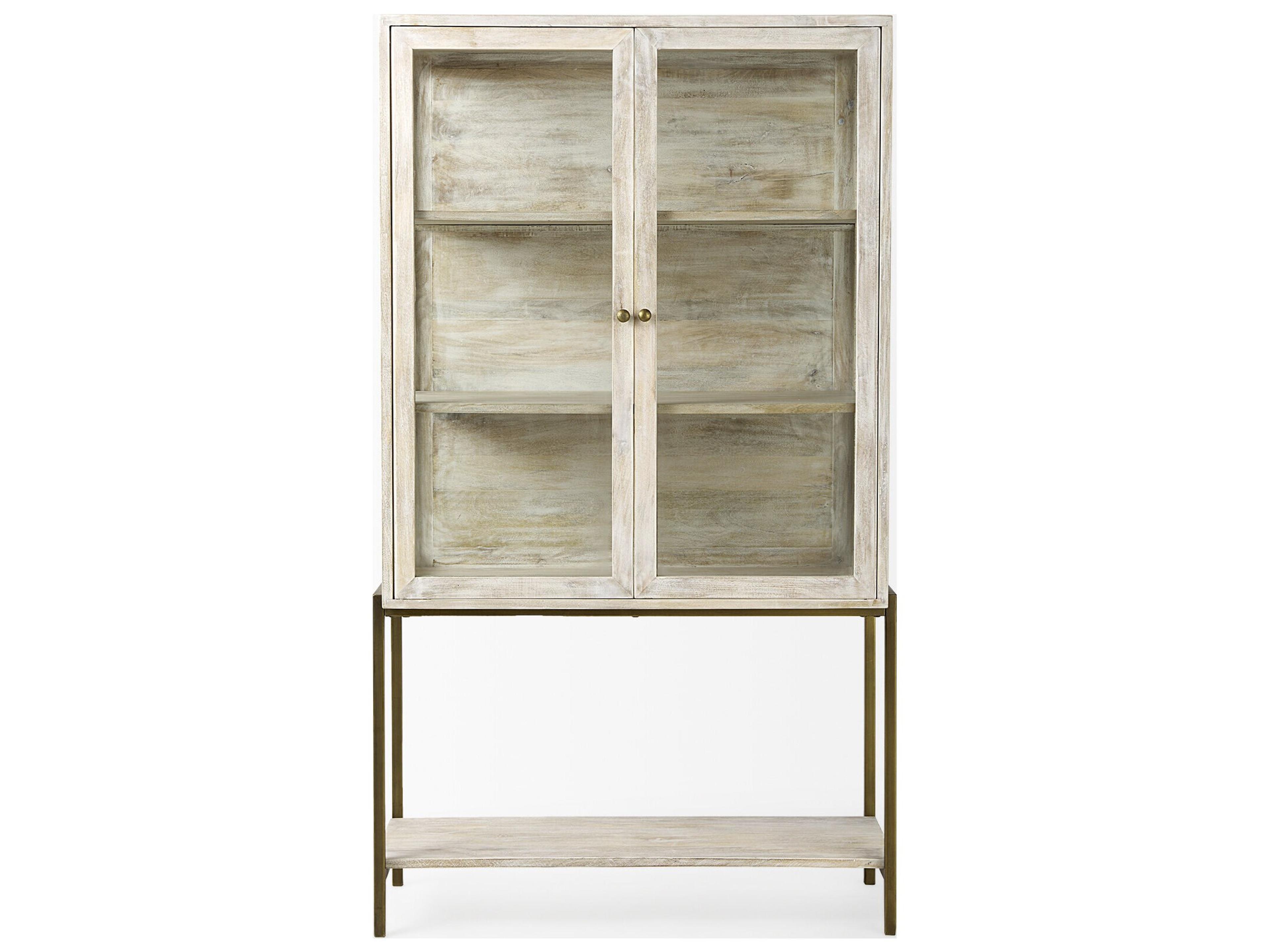 Mercana Arelius 36L x 18.75W x 63H White Wood W/ Gold Metal Base Display Cabinet