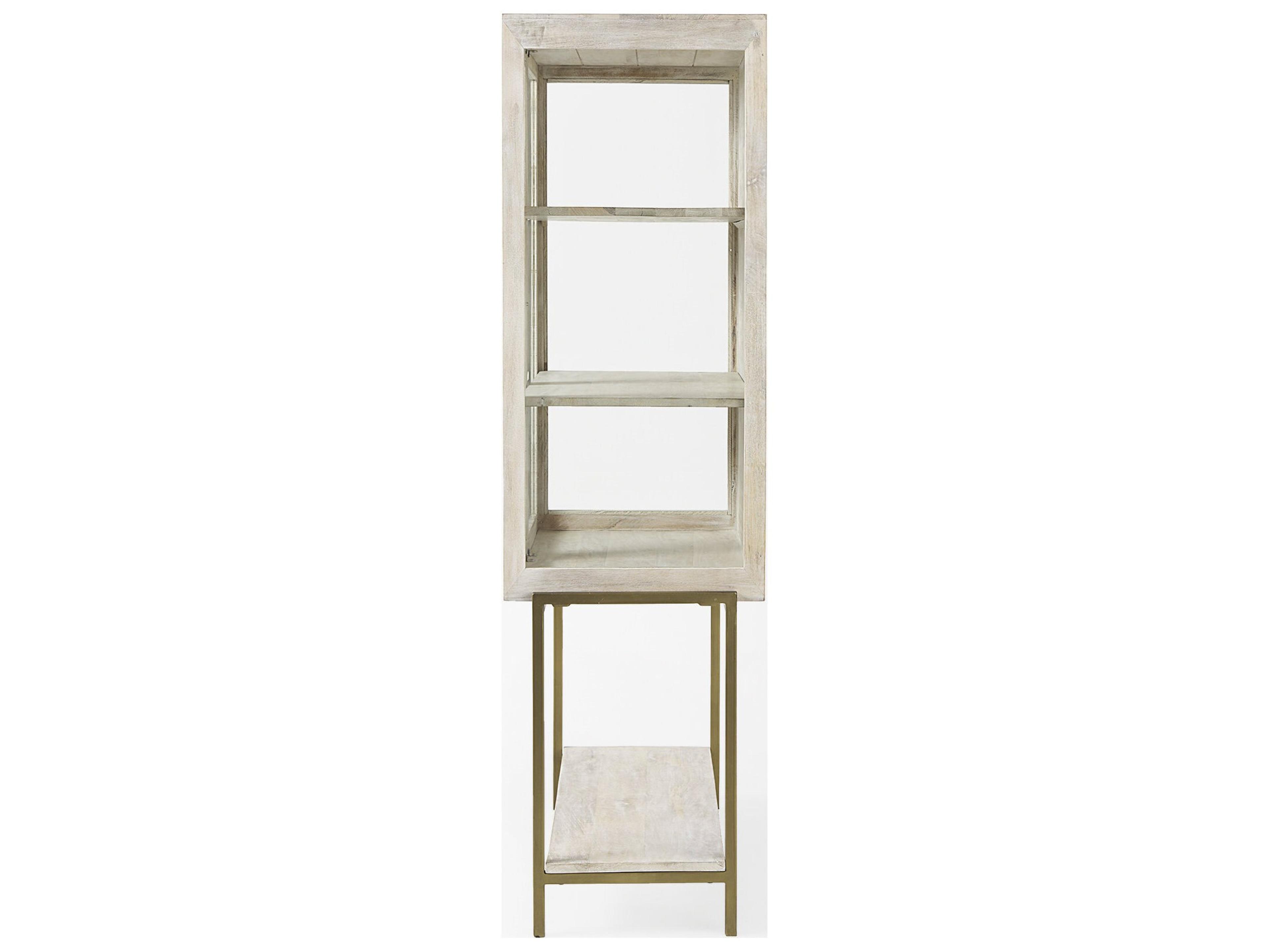 Mercana Arelius 36L x 18.75W x 63H White Wood W/ Gold Metal Base Display Cabinet