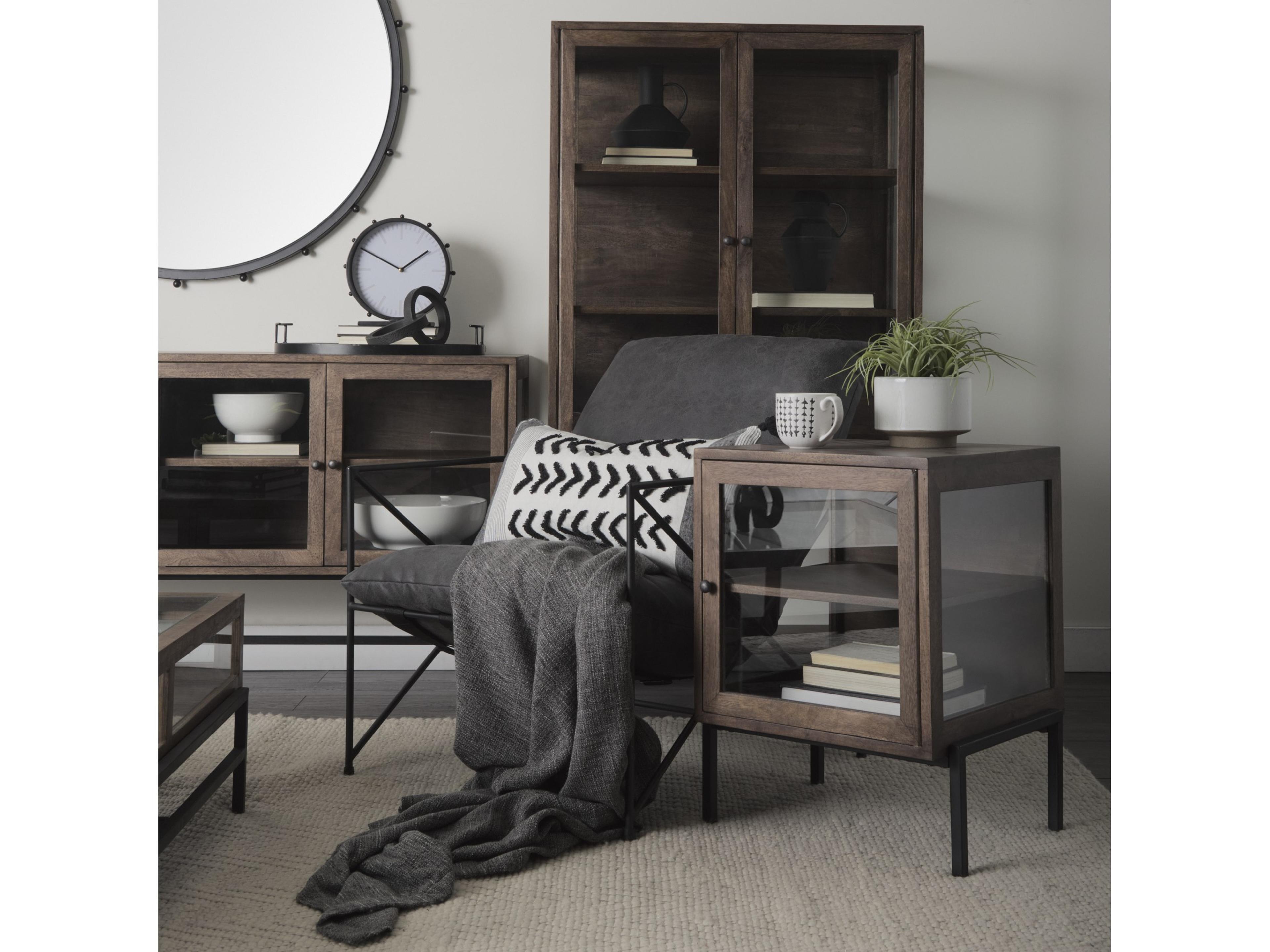 Mercana Arelius 20L x 18W x 26H  Medium Brown Wood W/ Black Metal Frame End/Side Table