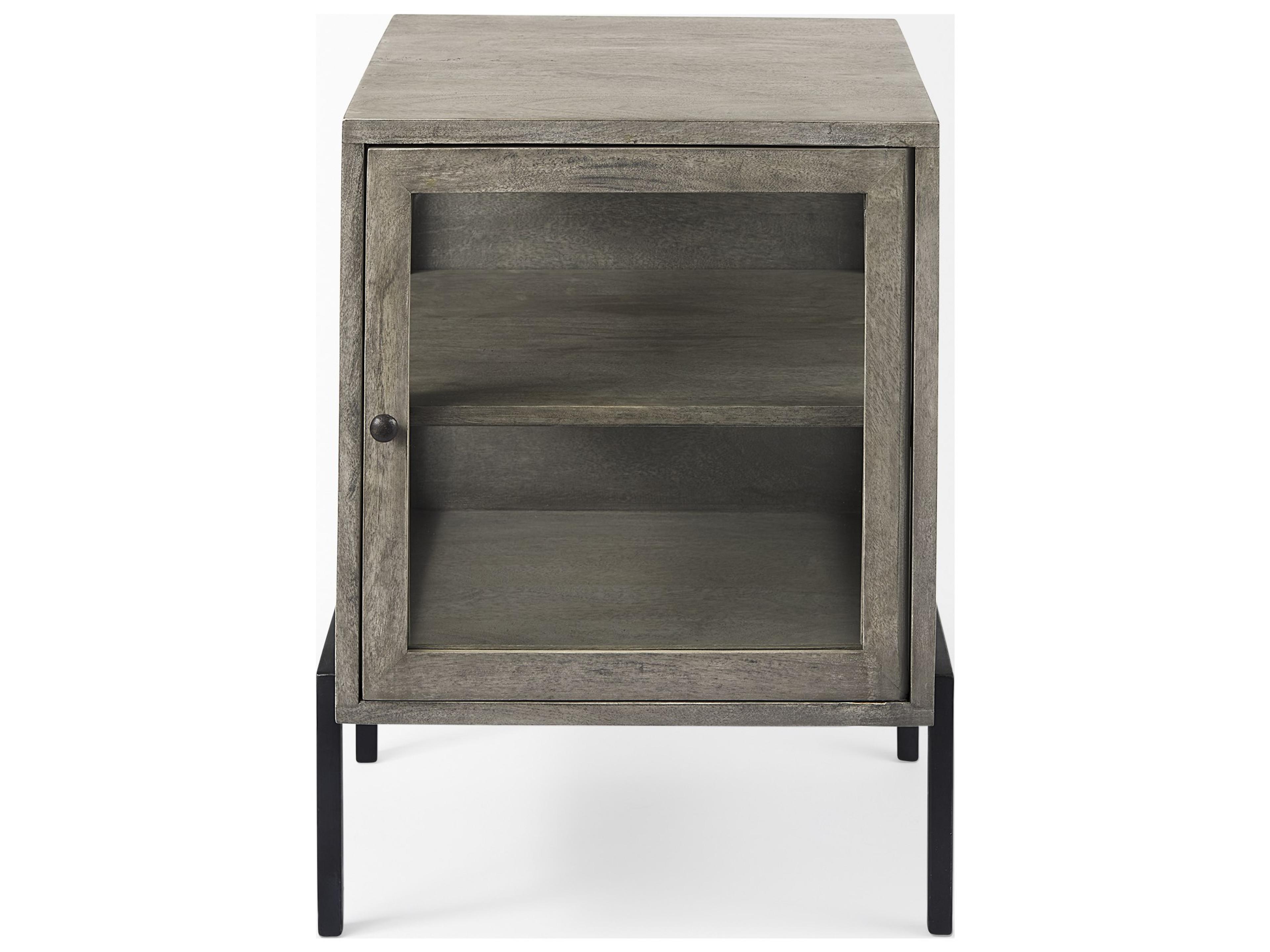 Mercana Arelius 20L x 18W x 26H Gray Wood W/ Black Metal Frame End/Side Table