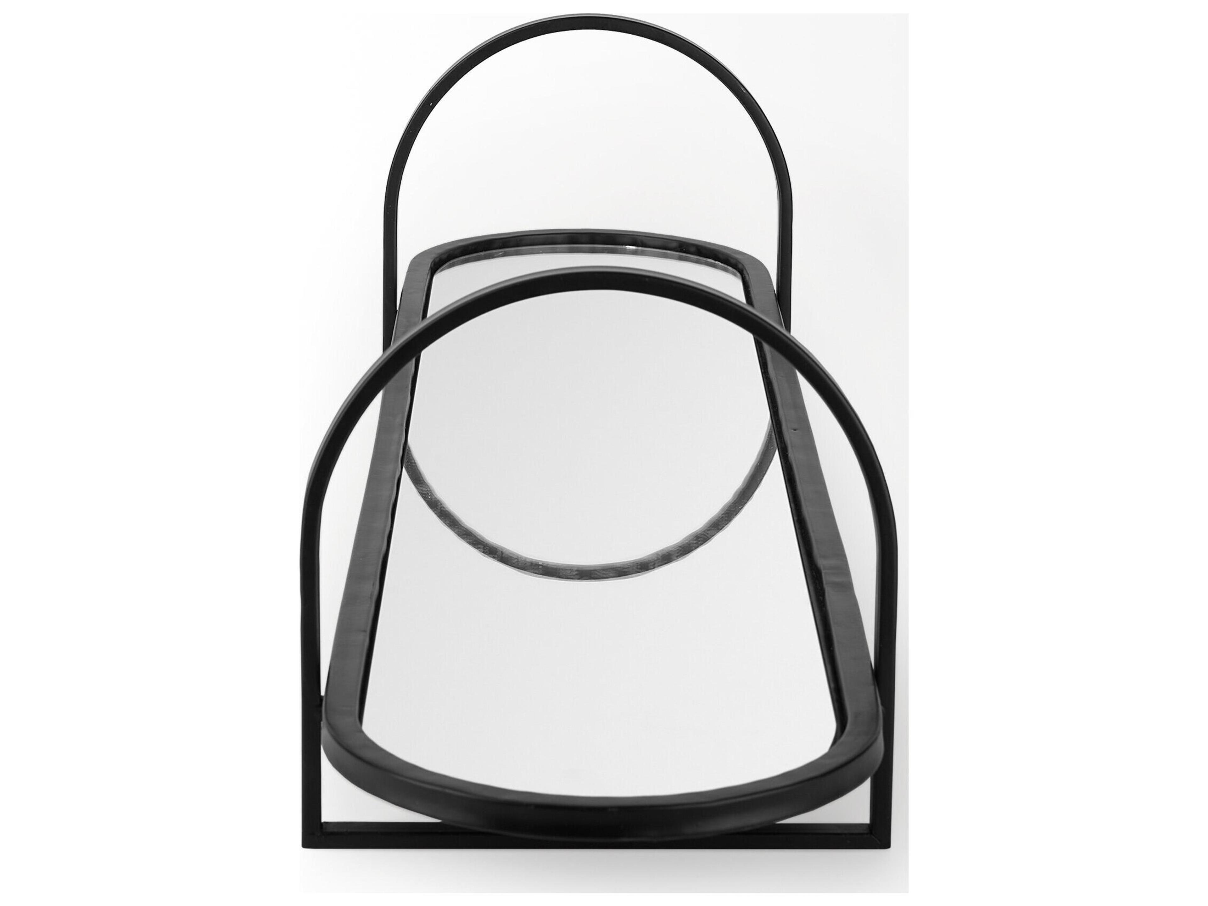 Mercana Evianna 30L x 7W x 7H Mirrored W/Black Metal Frame Tray