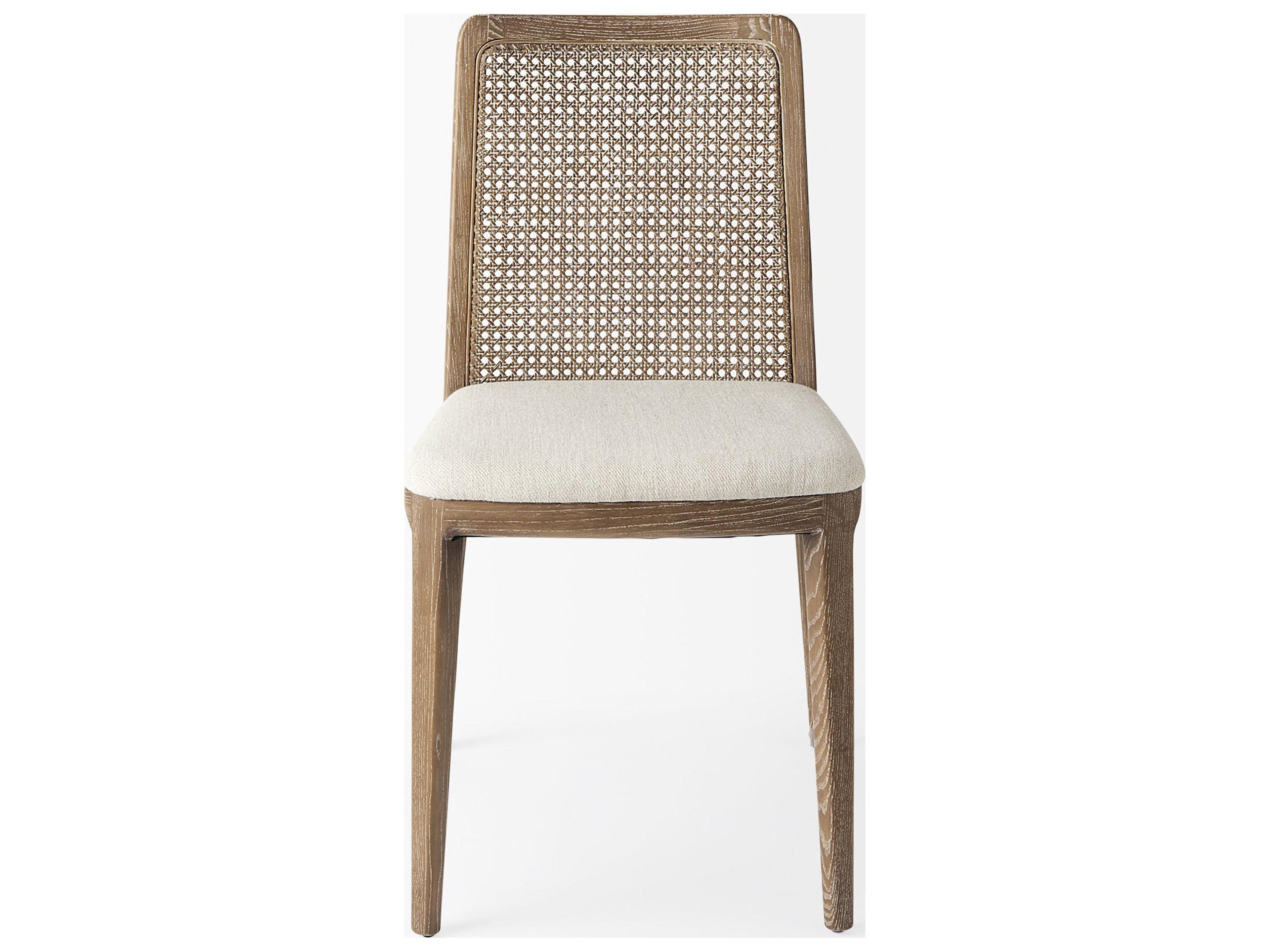 Mercana Clara Light Brown Beech Wood W/ Cream Fabric Seat and Cane Back Armless Dining Chair