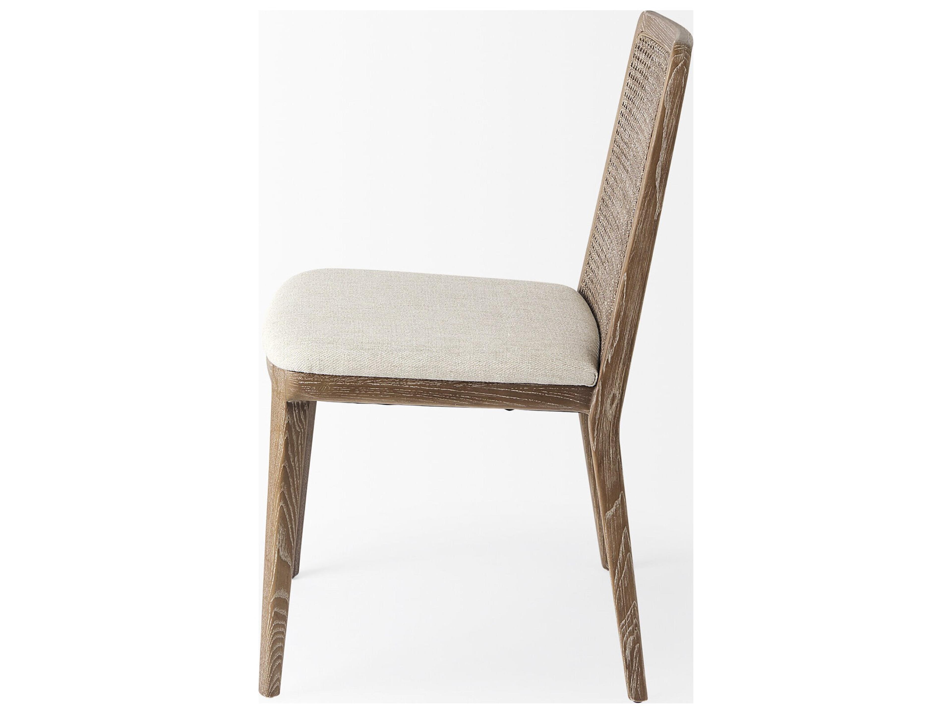 Mercana Clara Light Brown Beech Wood W/ Cream Fabric Seat and Cane Back Armless Dining Chair