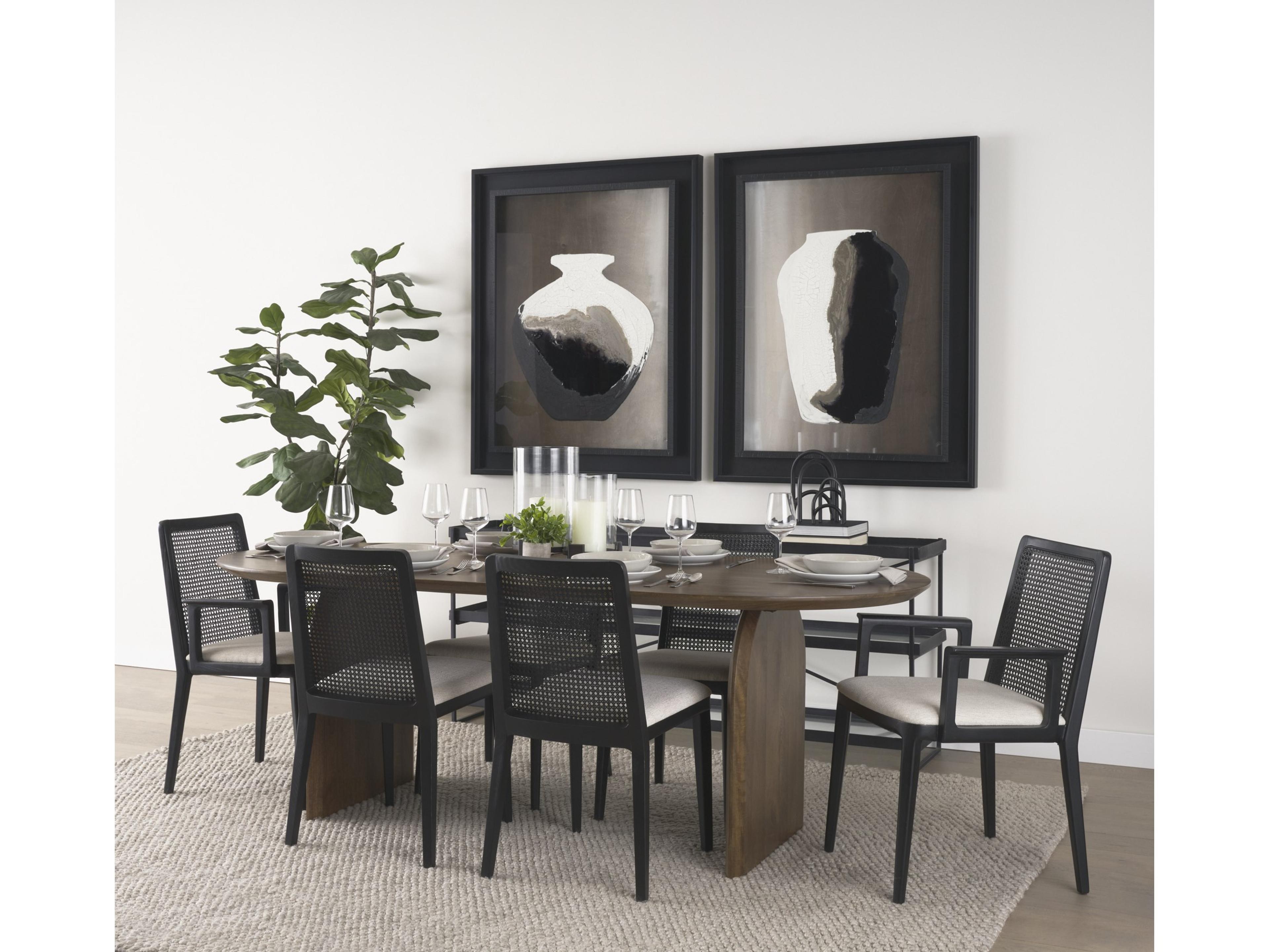 Mercana Clara Black Wood W/ Cream Fabric Seat and Cane Back Armless Dining Chair