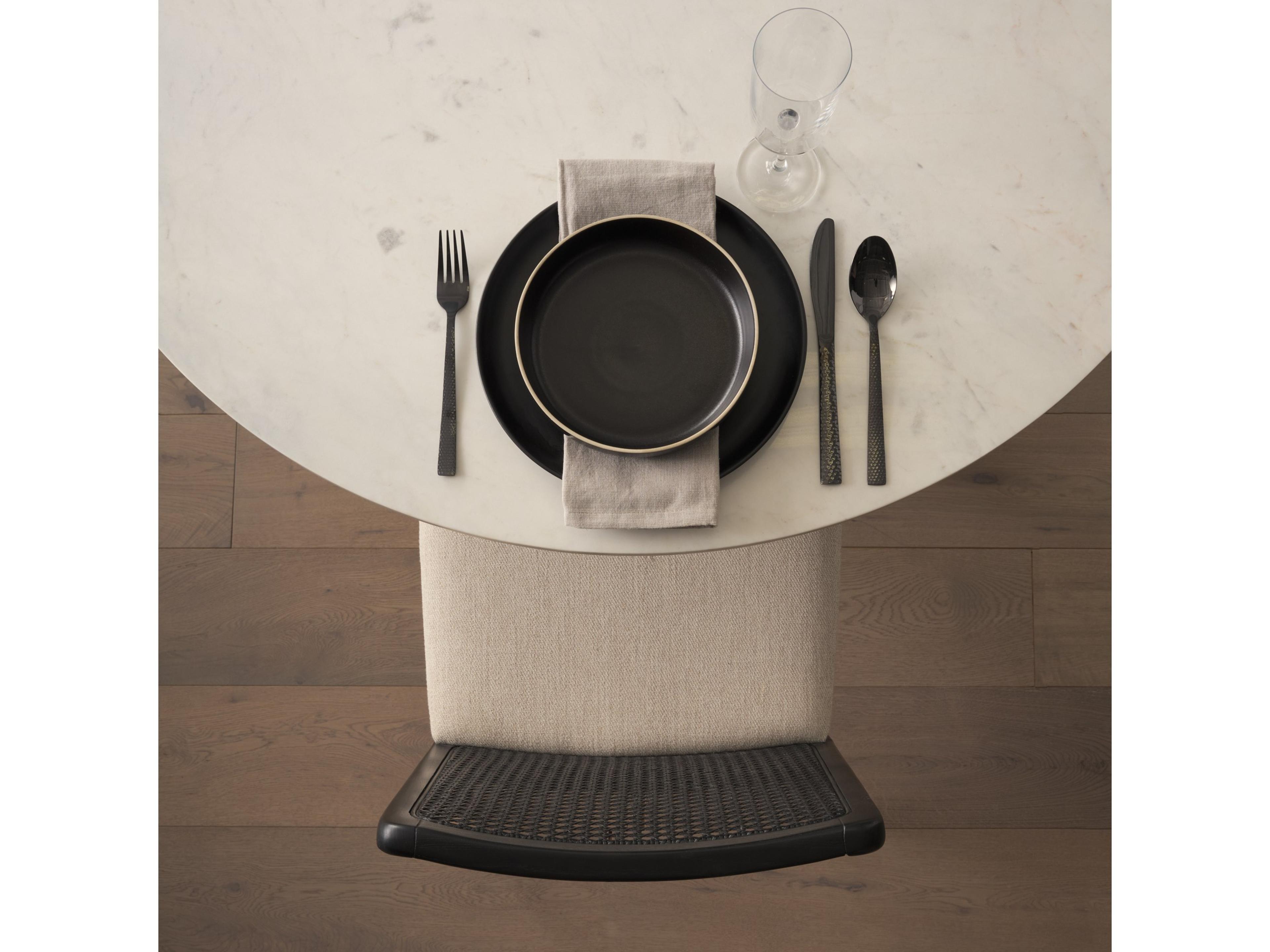 Mercana Clara Black Wood W/ Cream Fabric Seat and Cane Back Armless Dining Chair