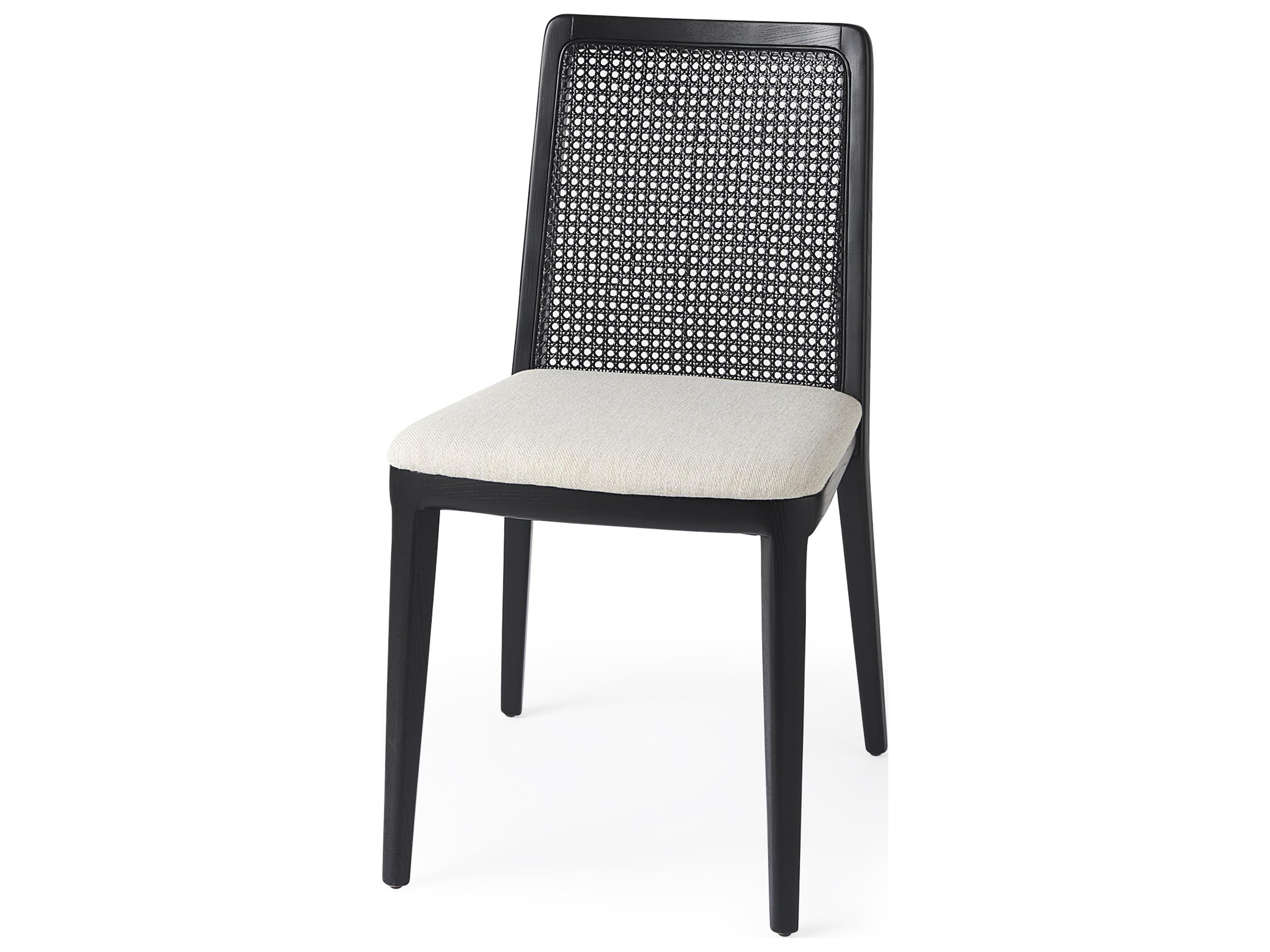 Clara Black Beech Wood W/ Cream Fabric Seat and Cane Back Armless Dining Chair