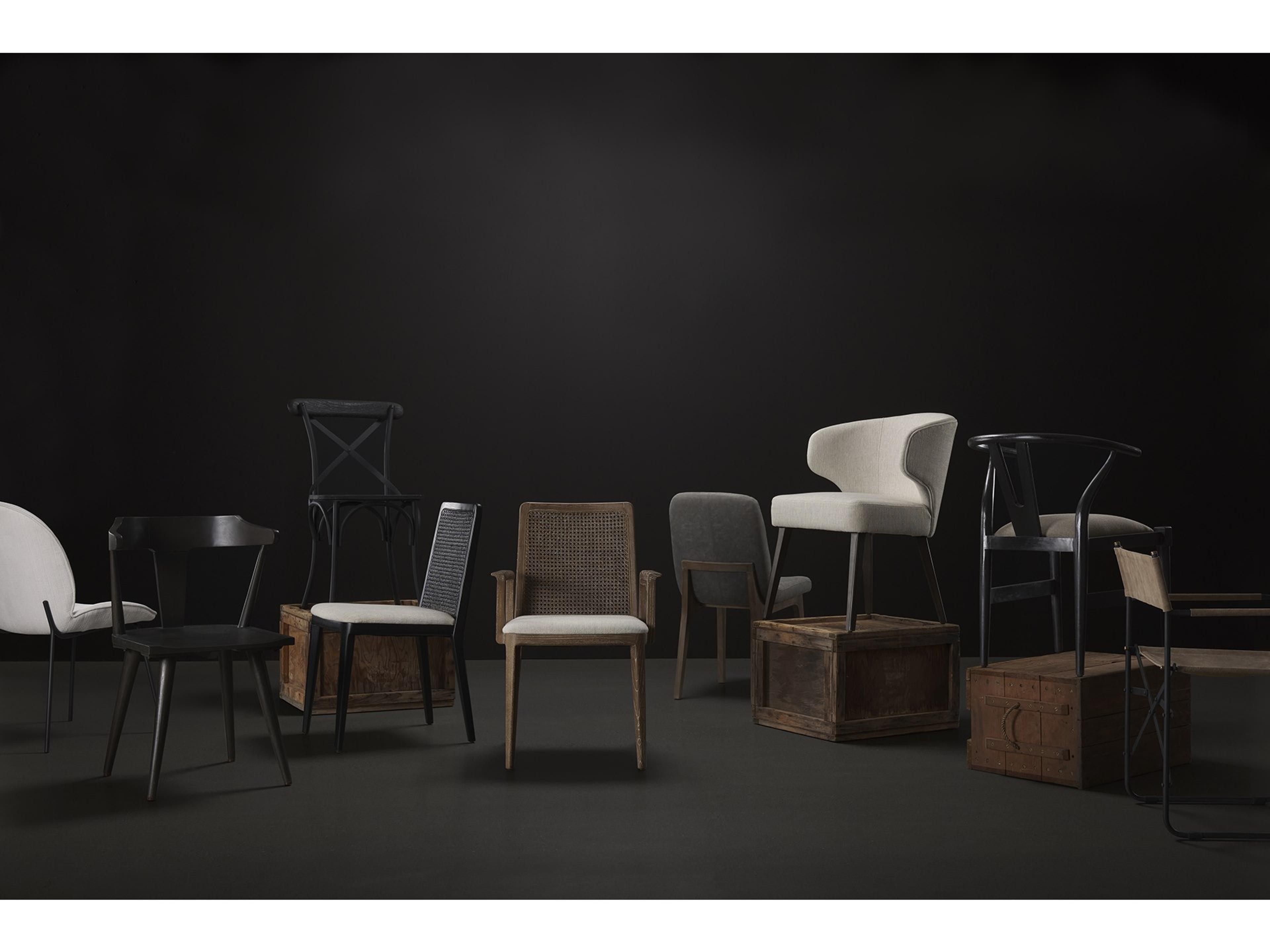 Mercana Clara Black Beech Wood W/ Cream Fabric Seat and Cane Back Armless Dining Chair