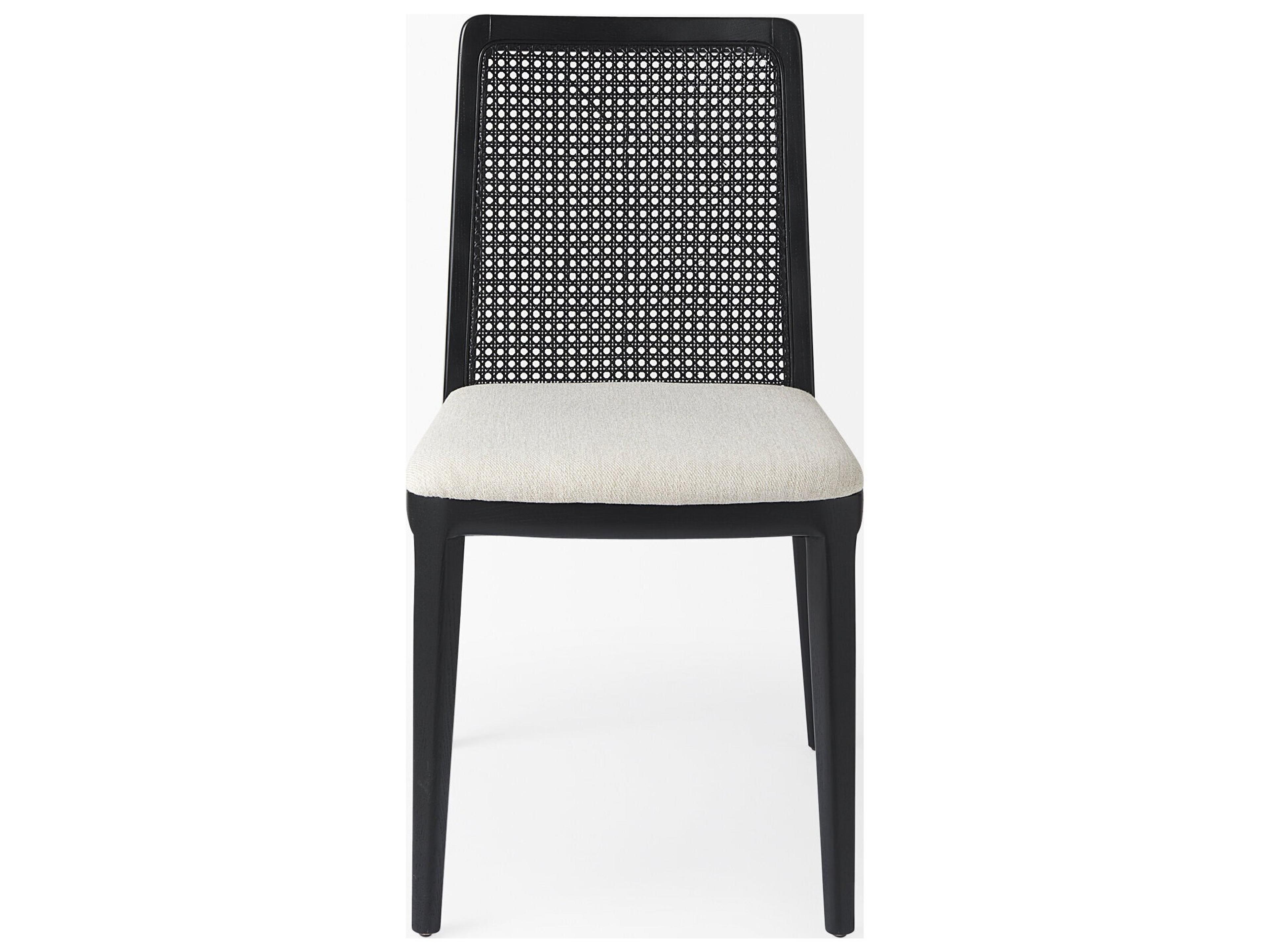 Mercana Clara Black Beech Wood W/ Cream Fabric Seat and Cane Back Armless Dining Chair
