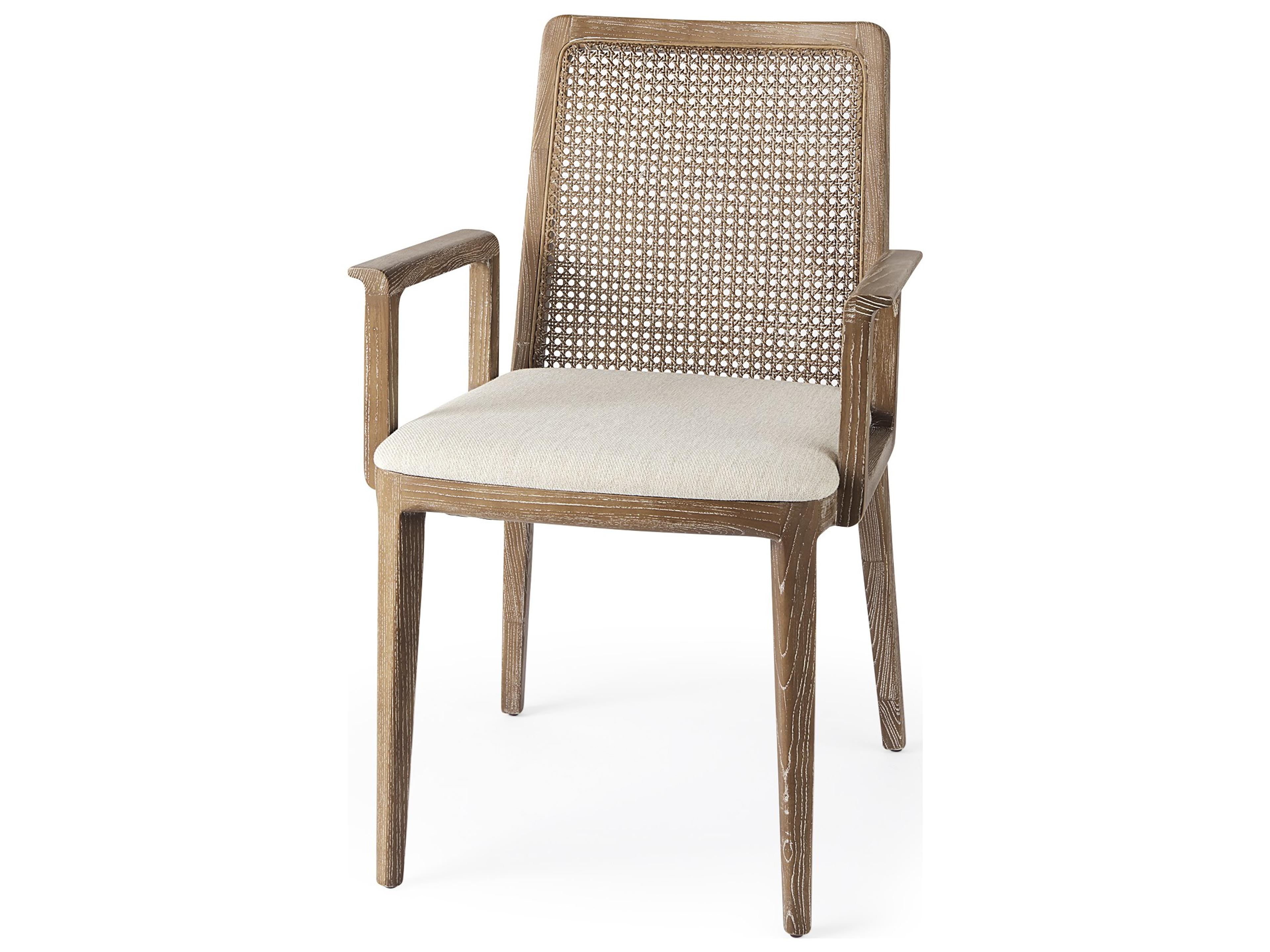 Clara Light Brown Wood W/ Cream Fabric Seat and Cane Back Dining Chair