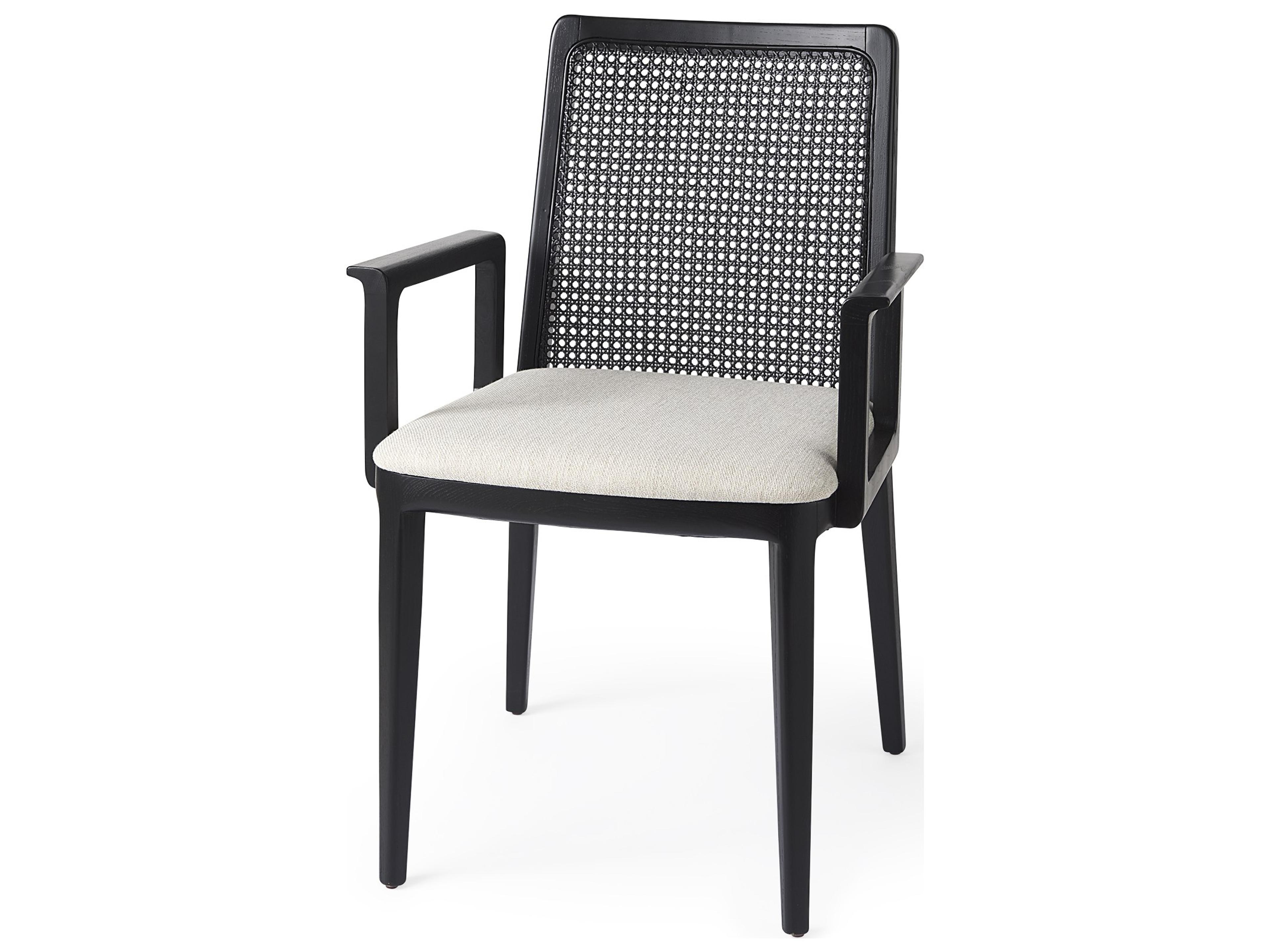 Clara Black Wood W/ Cream Fabric Seat and Cane Back Dining Chair