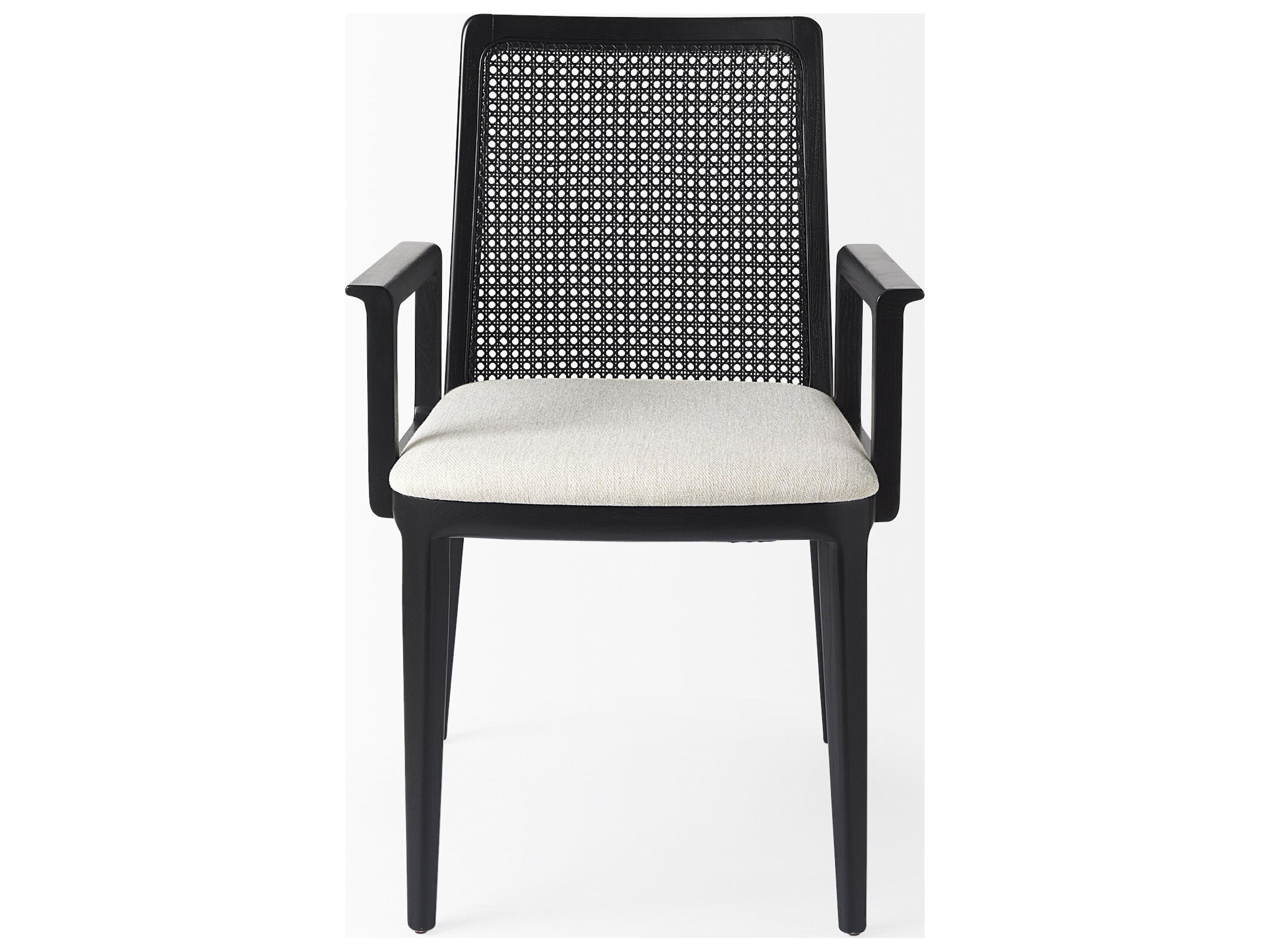 Mercana Clara Black Wood W/ Cream Fabric Seat and Cane Back Dining Chair