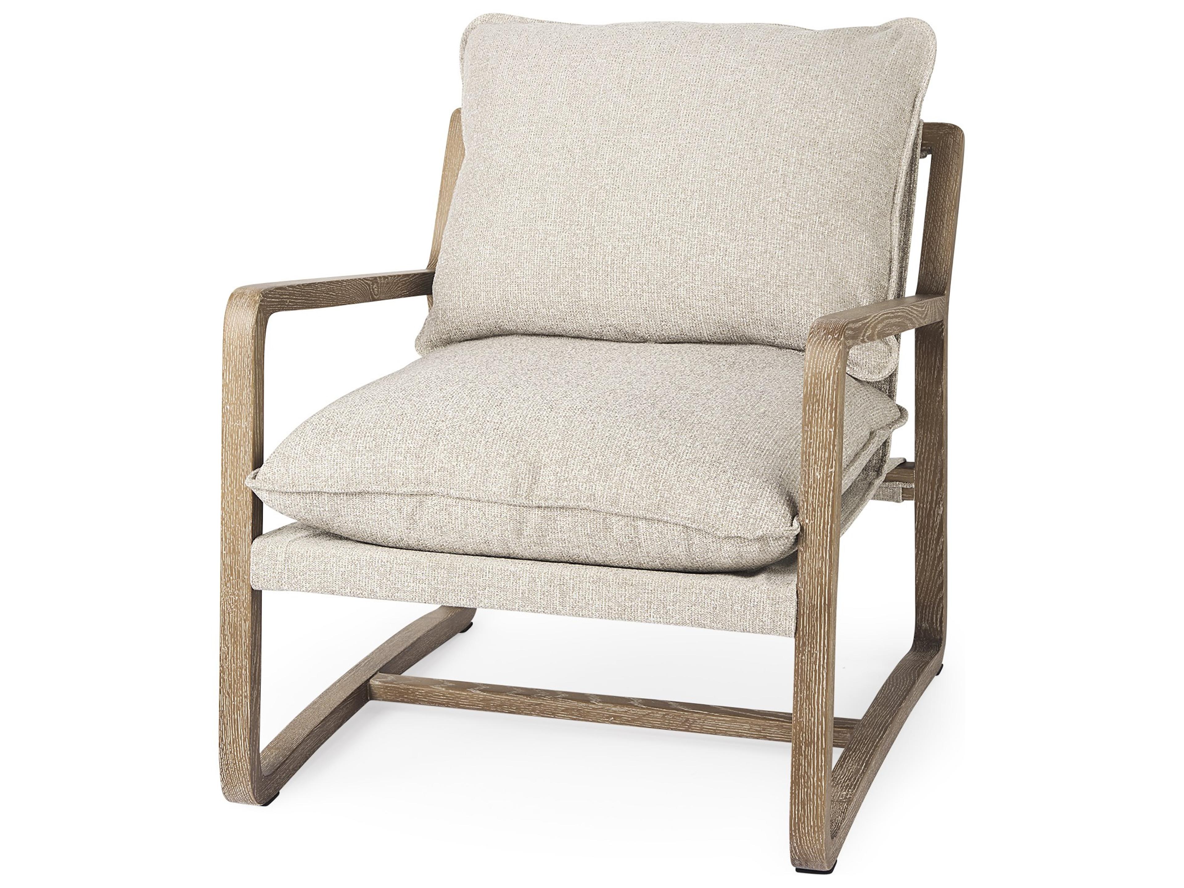 Brayden 28.3L x 34.1W x 35H Light Brown Wood W/ Beige Fabric Seat Accent Chair