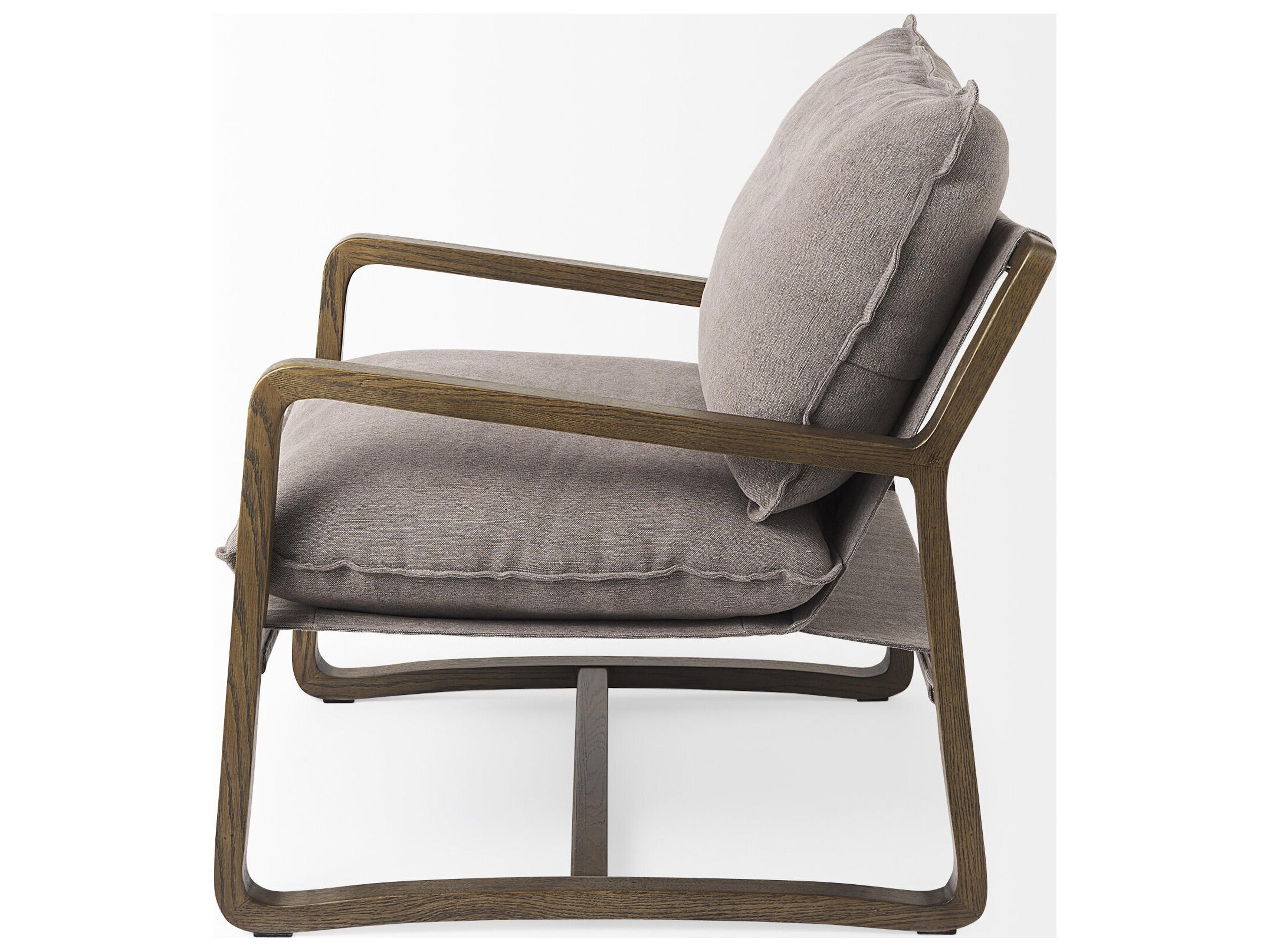 Mercana Brayden 28.3L x 34.1W x 35H Dark Brown Wood W/ Gray Fabric Seat Accent Chair