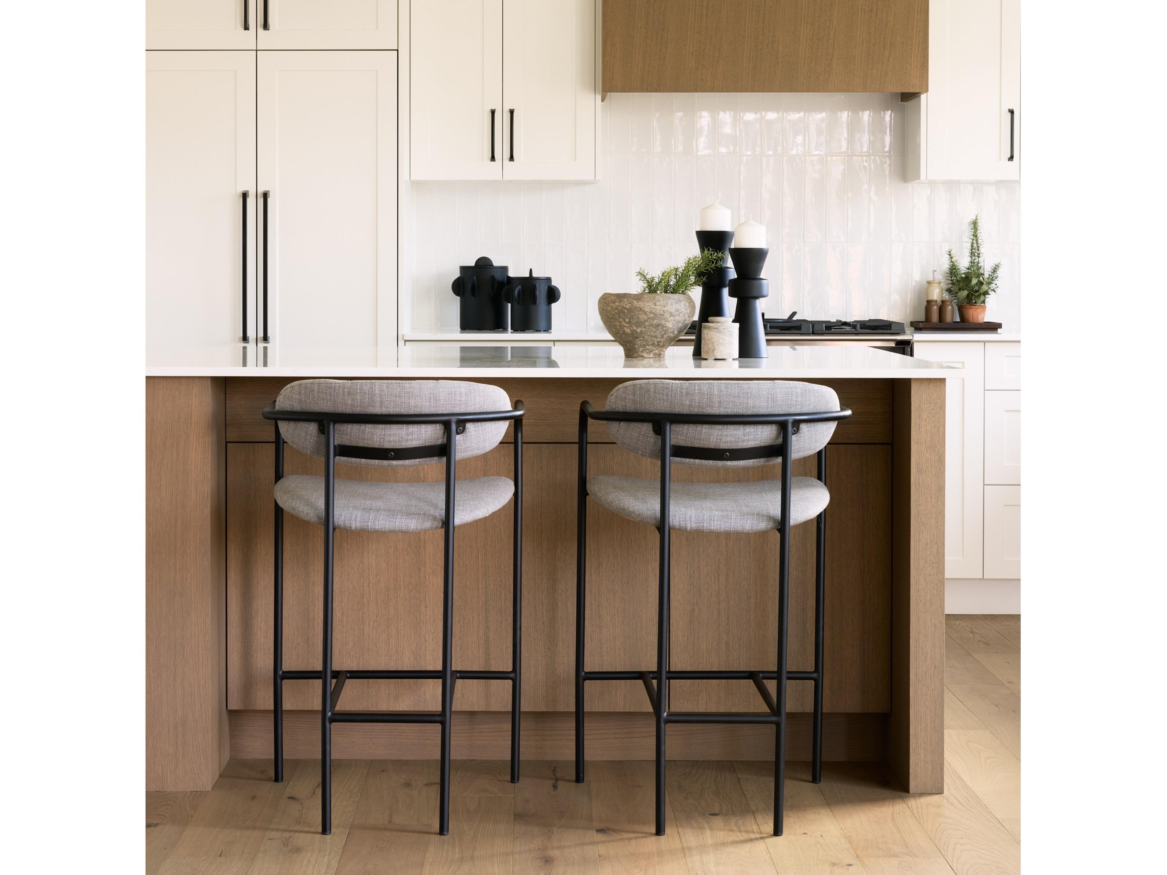 Mercana Parker Gray Fabric Seat Black Metal Counter Stool