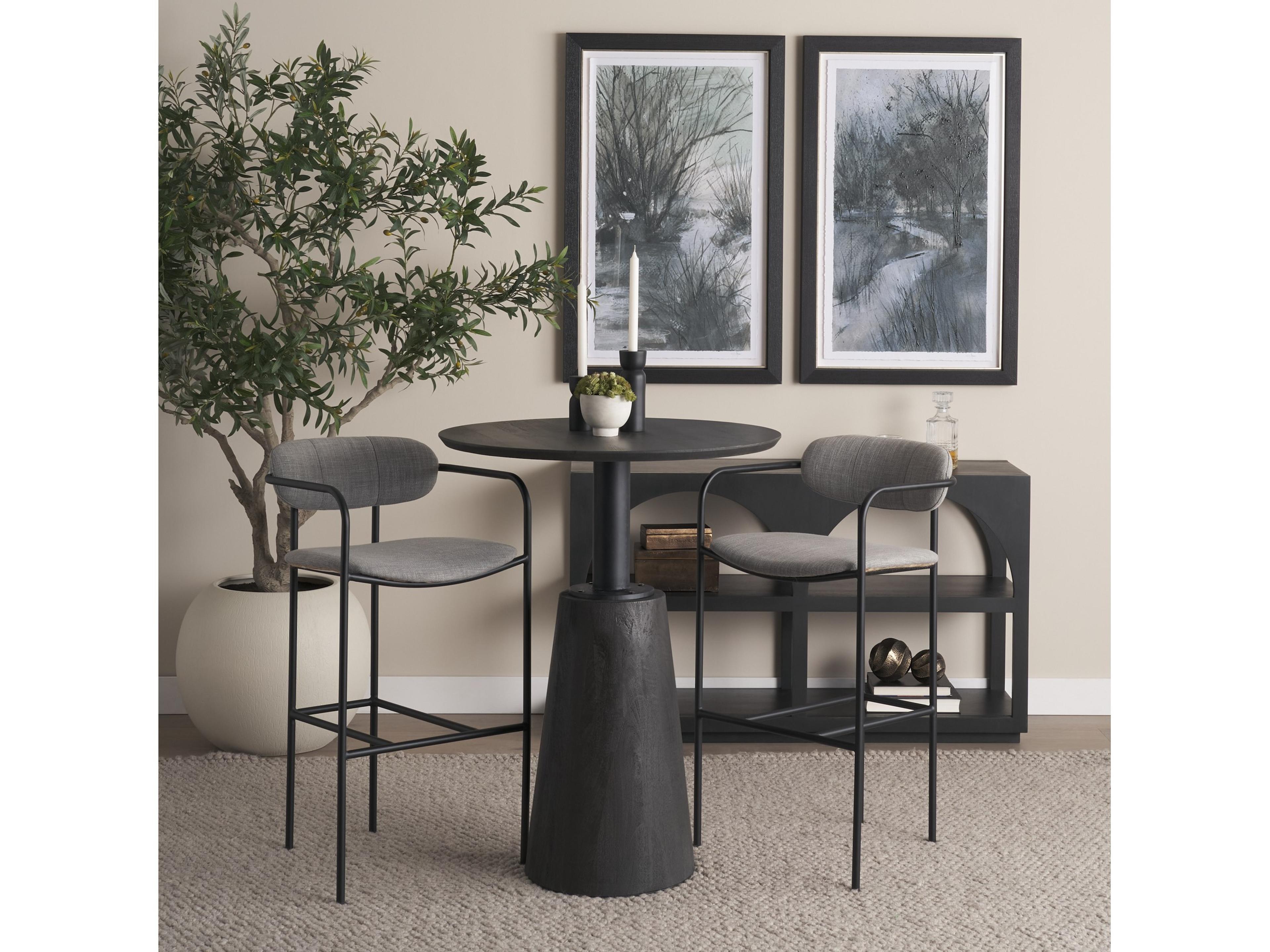 Mercana Parker Gray Fabric Seat Black Metal Bar Stool