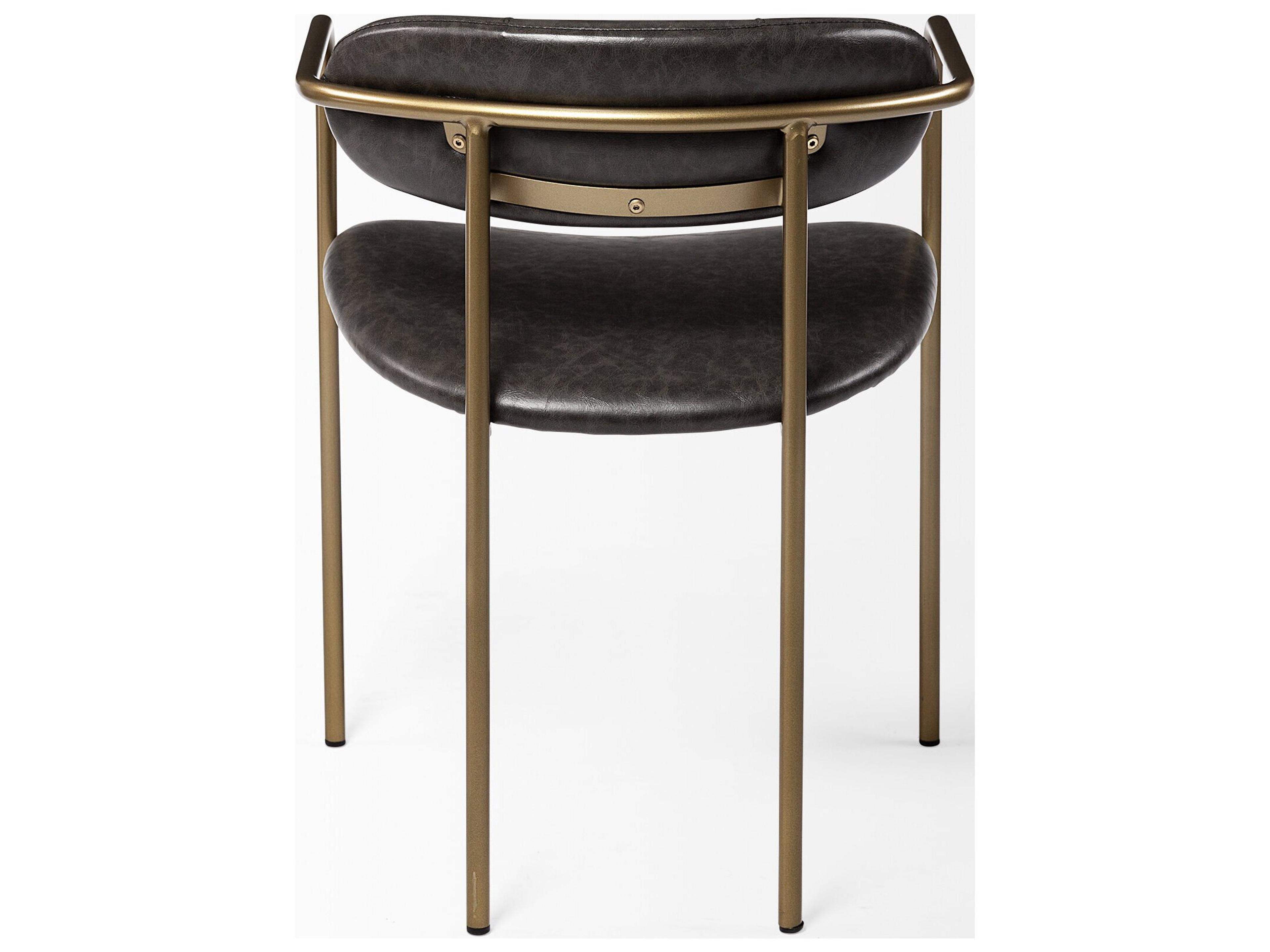 Mercana Parker Brown Faux Leather Seat Gold Metal Dining Chair