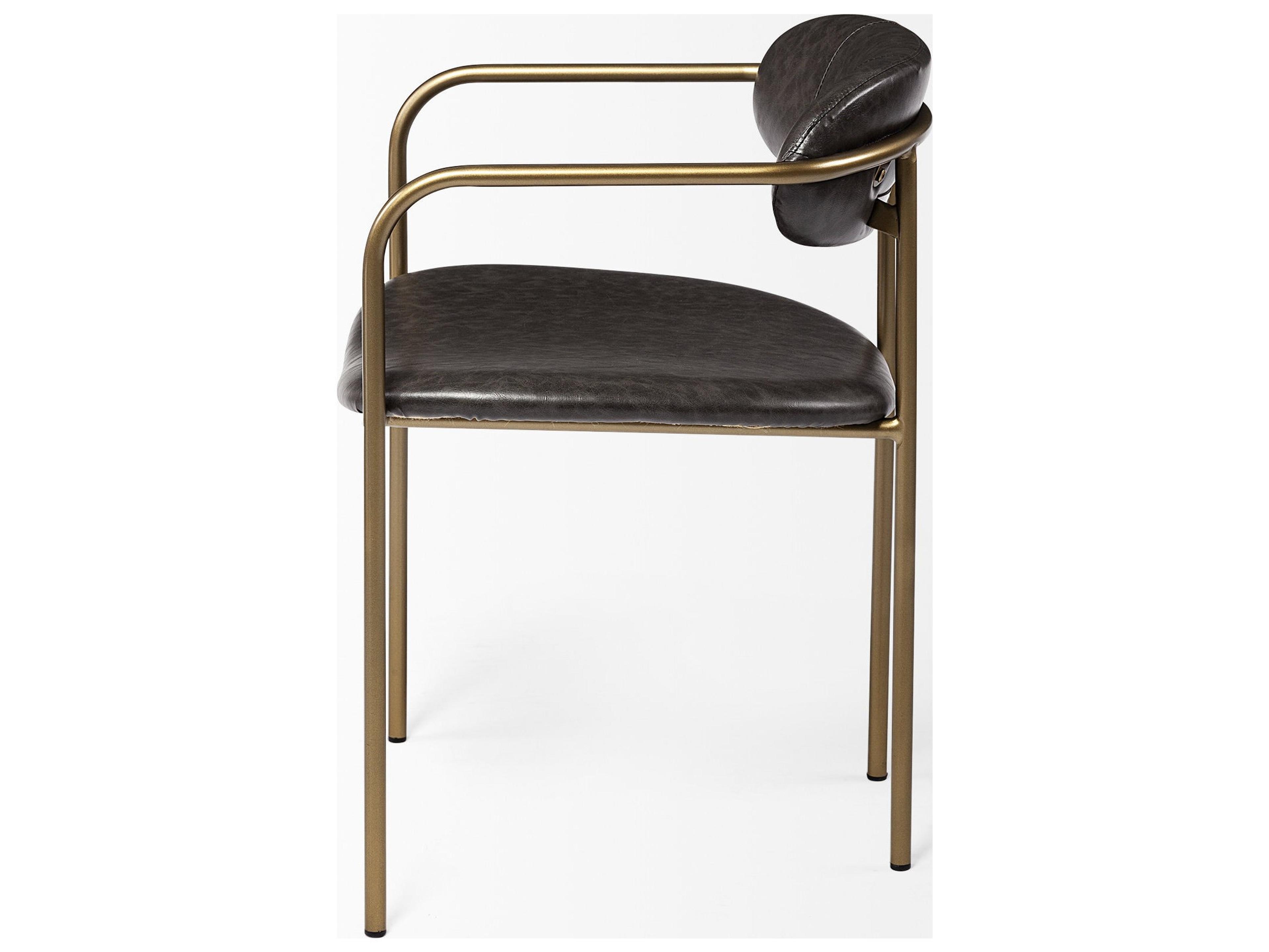 Mercana Parker Brown Faux Leather Seat Gold Metal Dining Chair