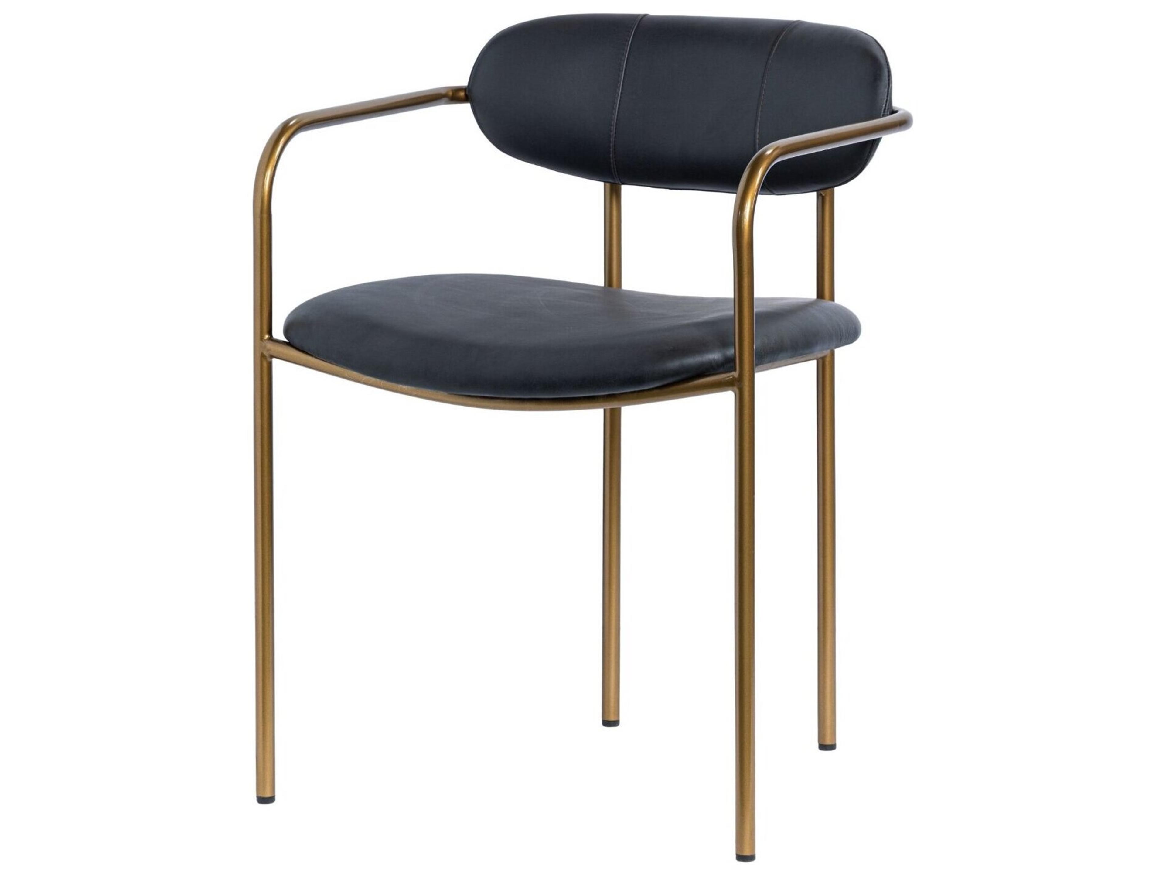 Parker Black Leather Seat Gold Metal Dining Chair