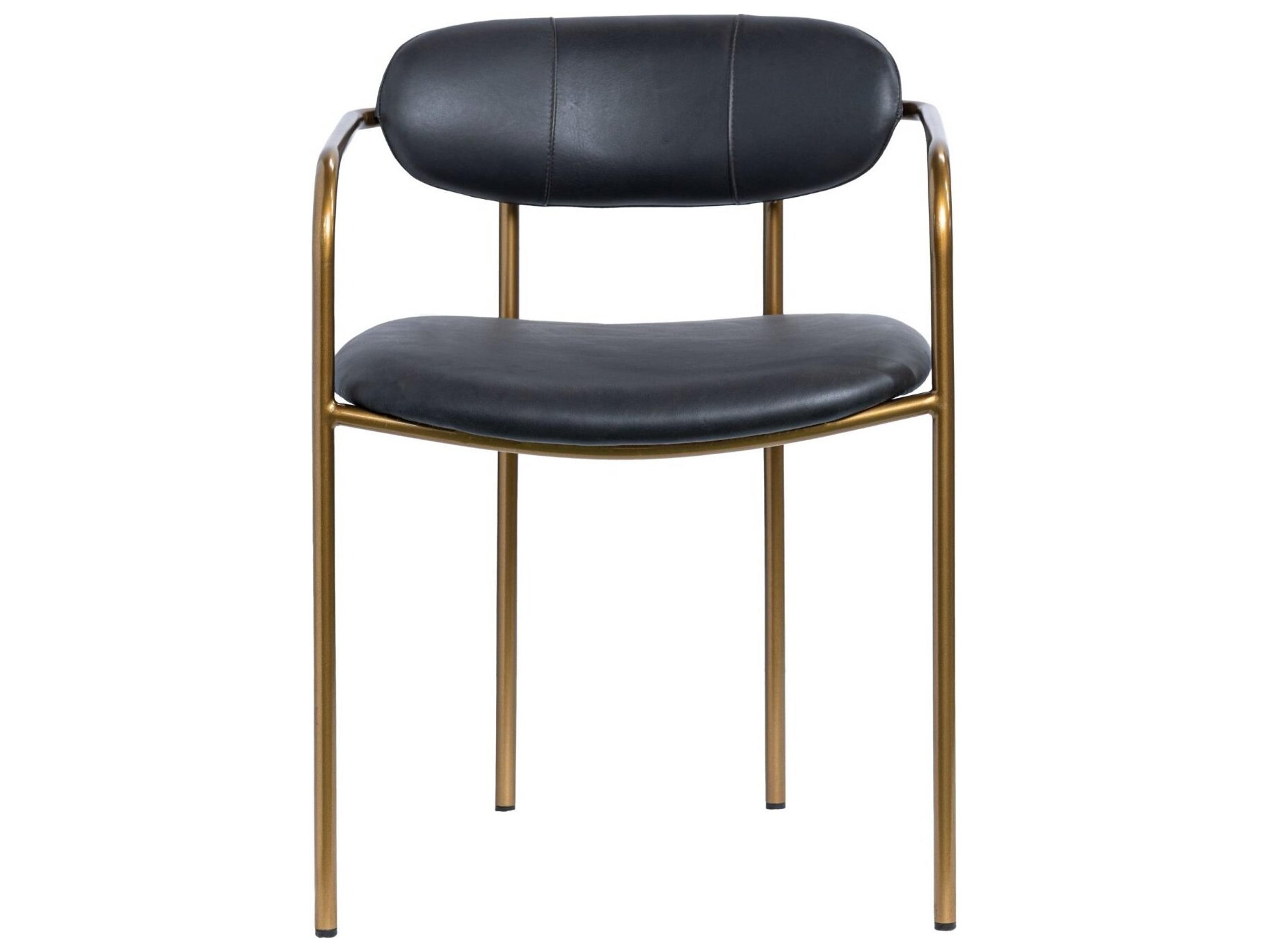 Mercana Parker Black Leather Seat Gold Metal Dining Chair