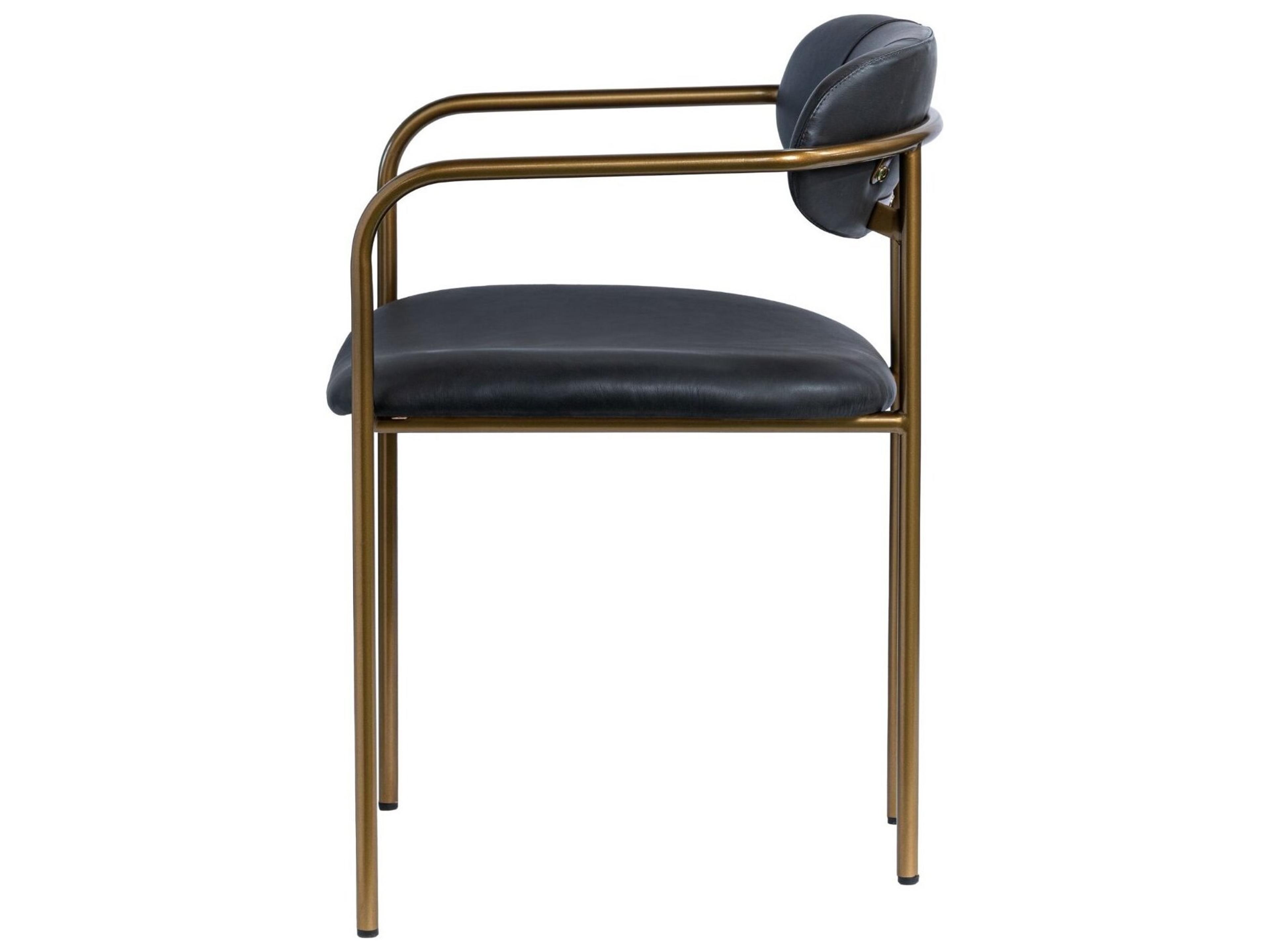 Mercana Parker Black Leather Seat Gold Metal Dining Chair