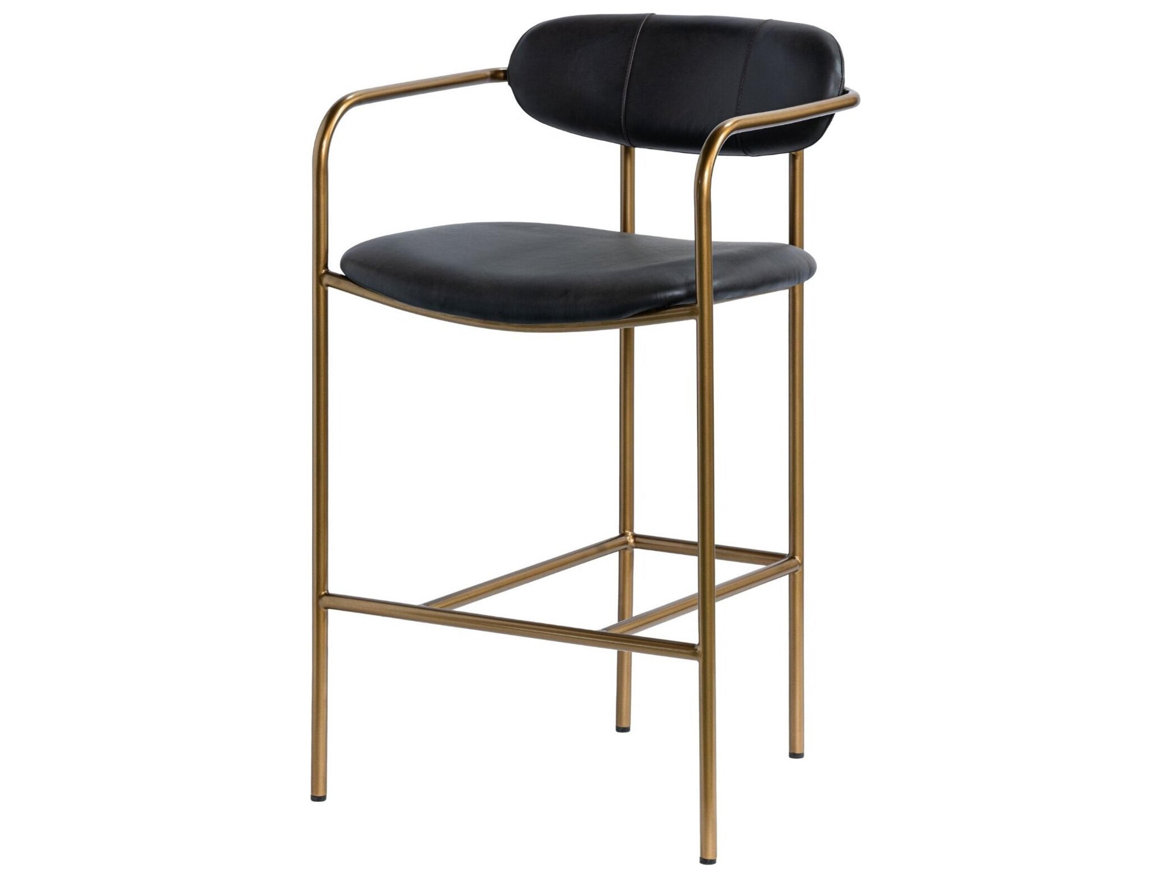 Parker Black Leather Seat Gold Metal Counter Stool