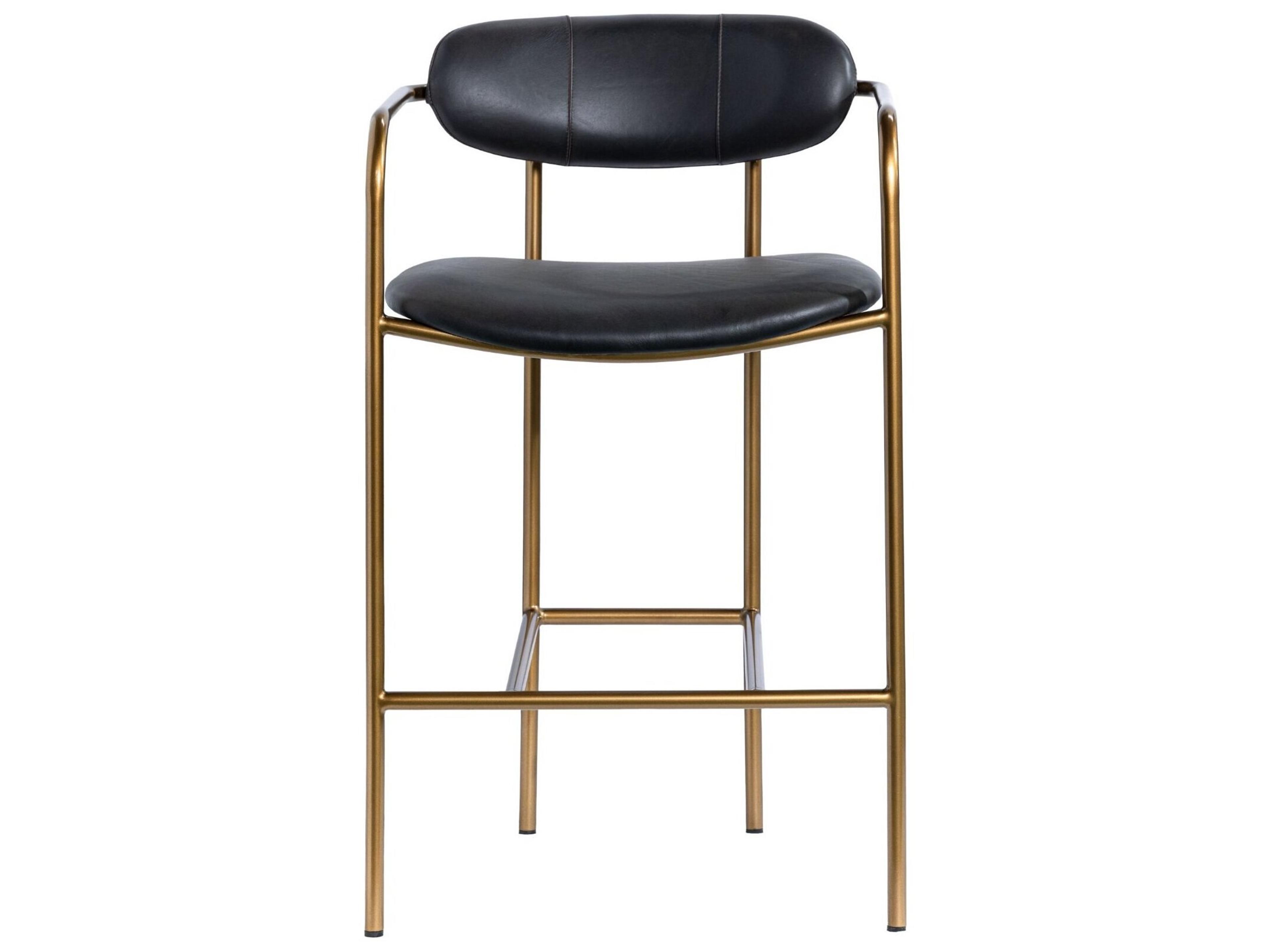 Mercana Parker Black Leather Seat Gold Metal Counter Stool