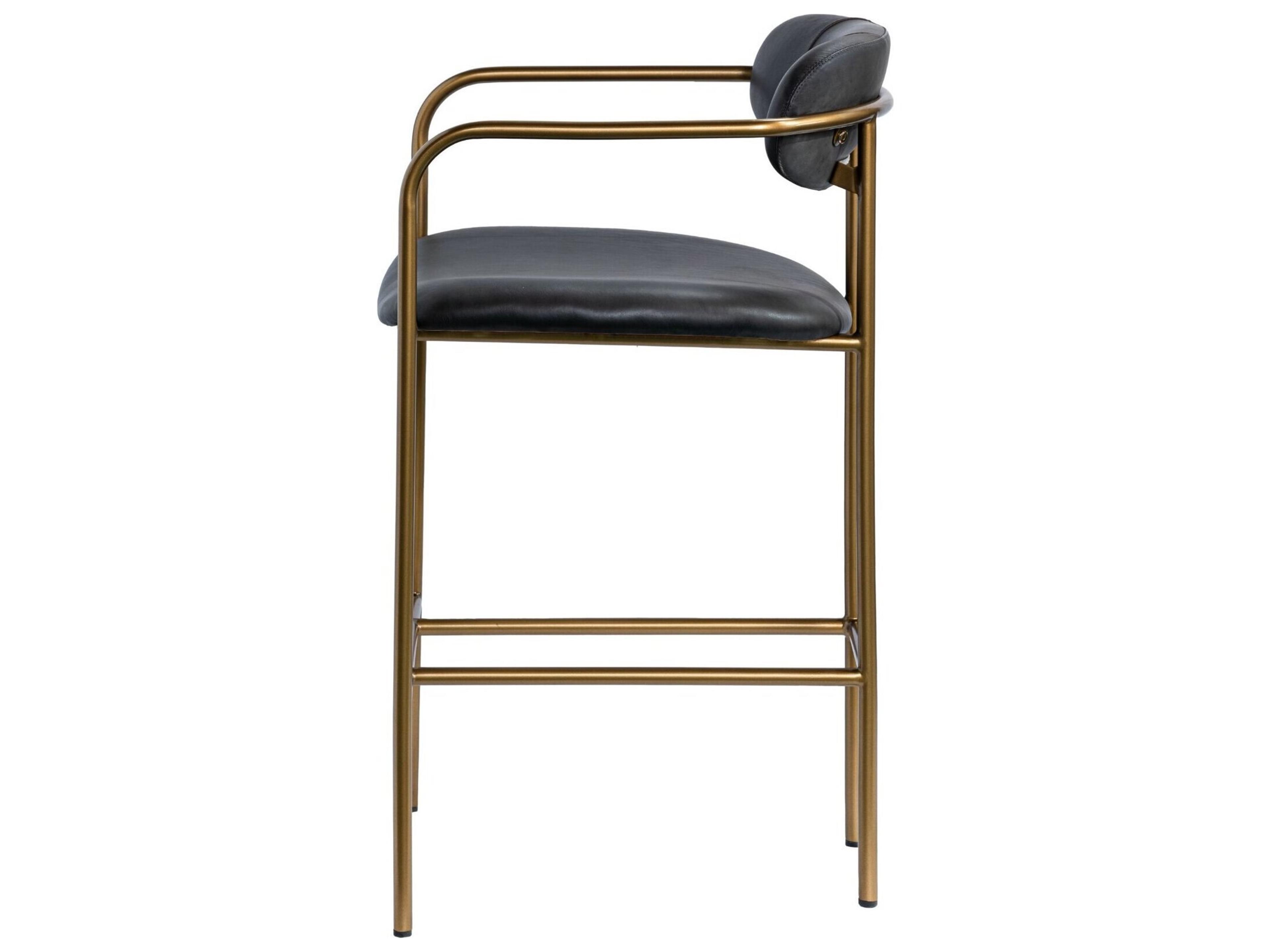 Mercana Parker Black Leather Seat Gold Metal Counter Stool