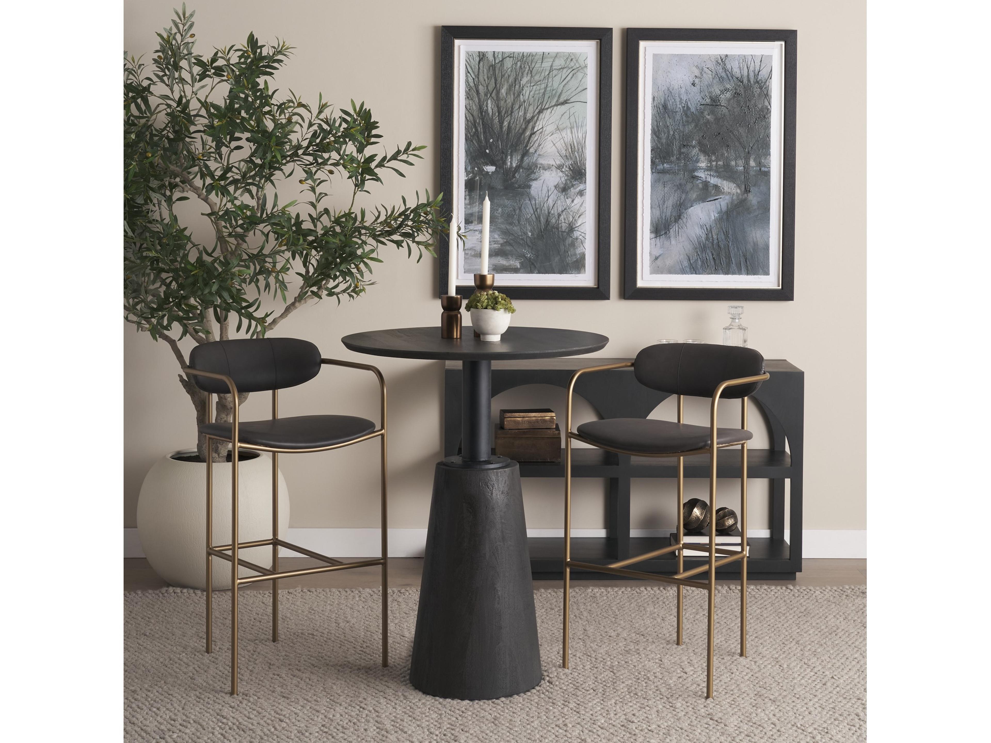 Mercana Parker Brown Faux Leather Seat Gold Metal Bar Stool