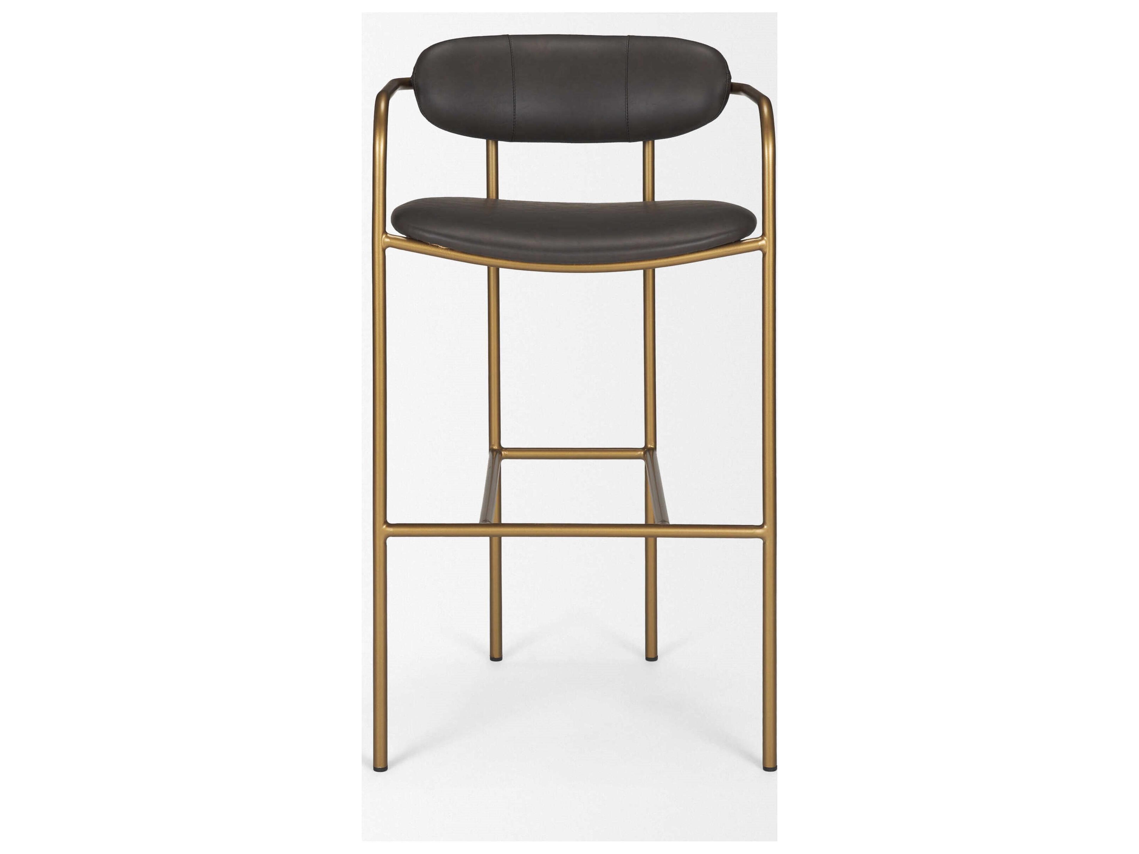 Mercana Parker Brown Faux Leather Seat Gold Metal Bar Stool