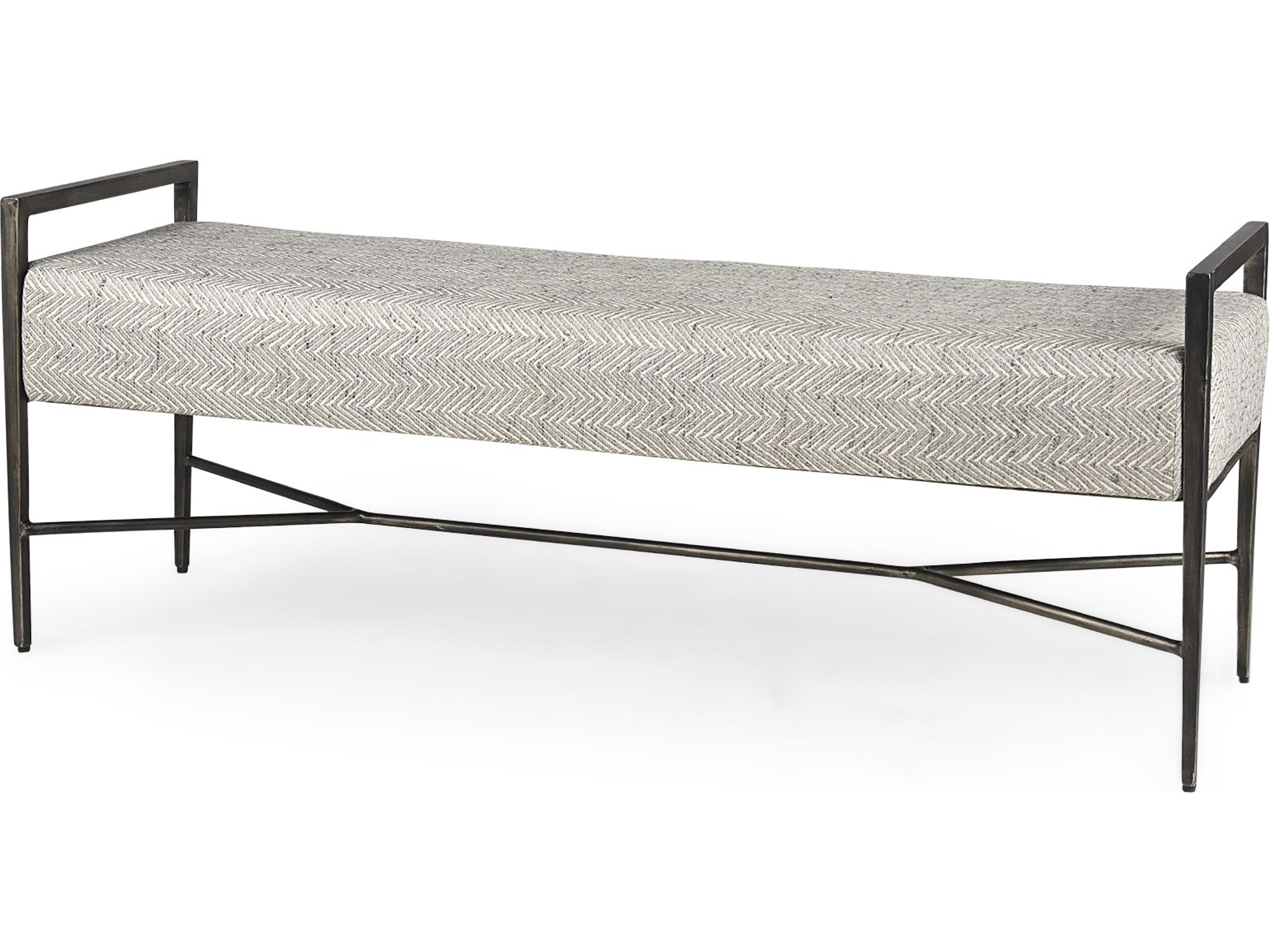 Mercana Charlotte  55.0L Gray Herringbone Fabric Seat w/ Antique Nickel Metal Frame Bench