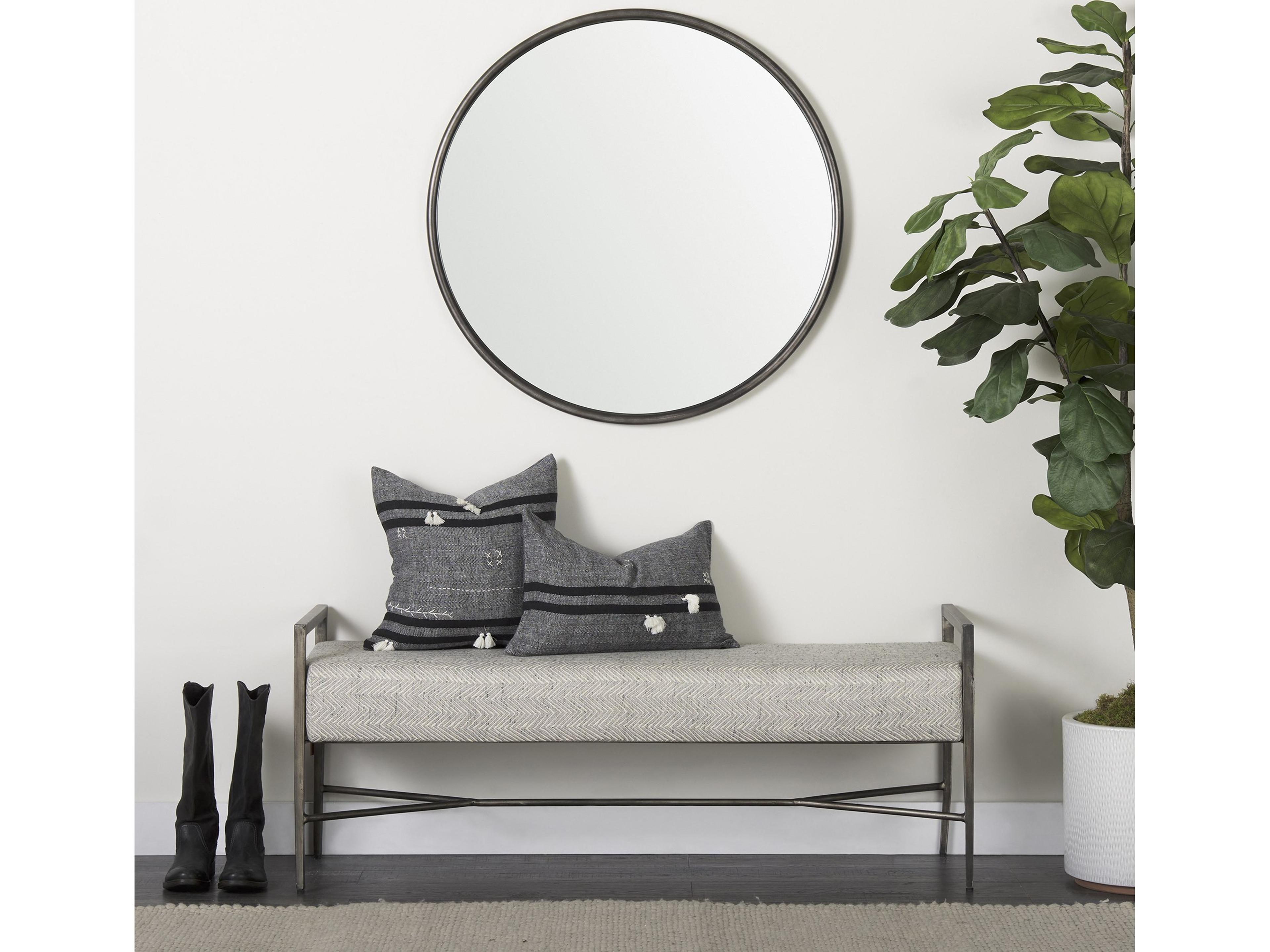 Mercana Charlotte  55.0L Gray Herringbone Fabric Seat w/ Antique Nickel Metal Frame Bench