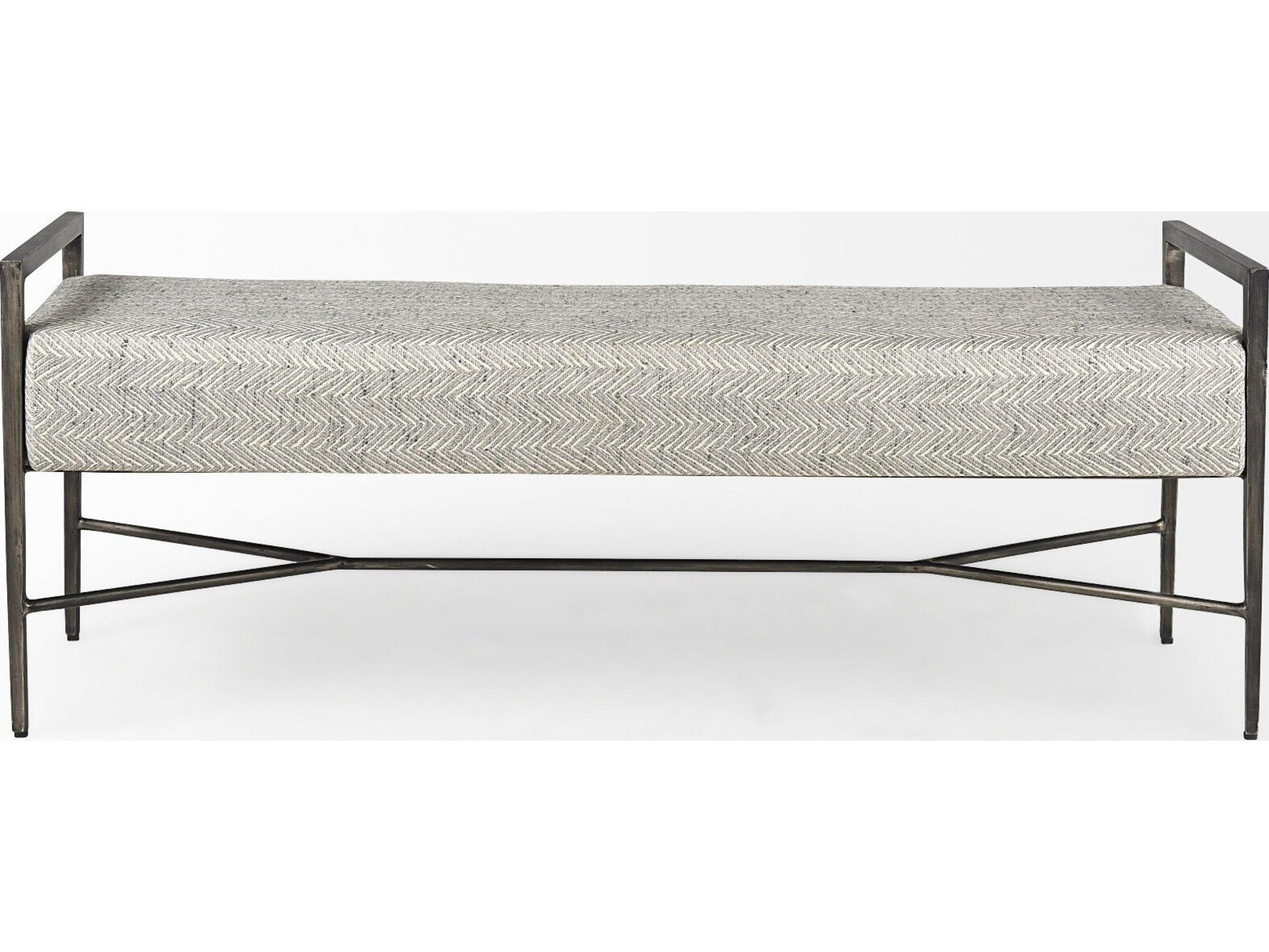 Mercana Charlotte  55.0L Gray Herringbone Fabric Seat w/ Antique Nickel Metal Frame Bench
