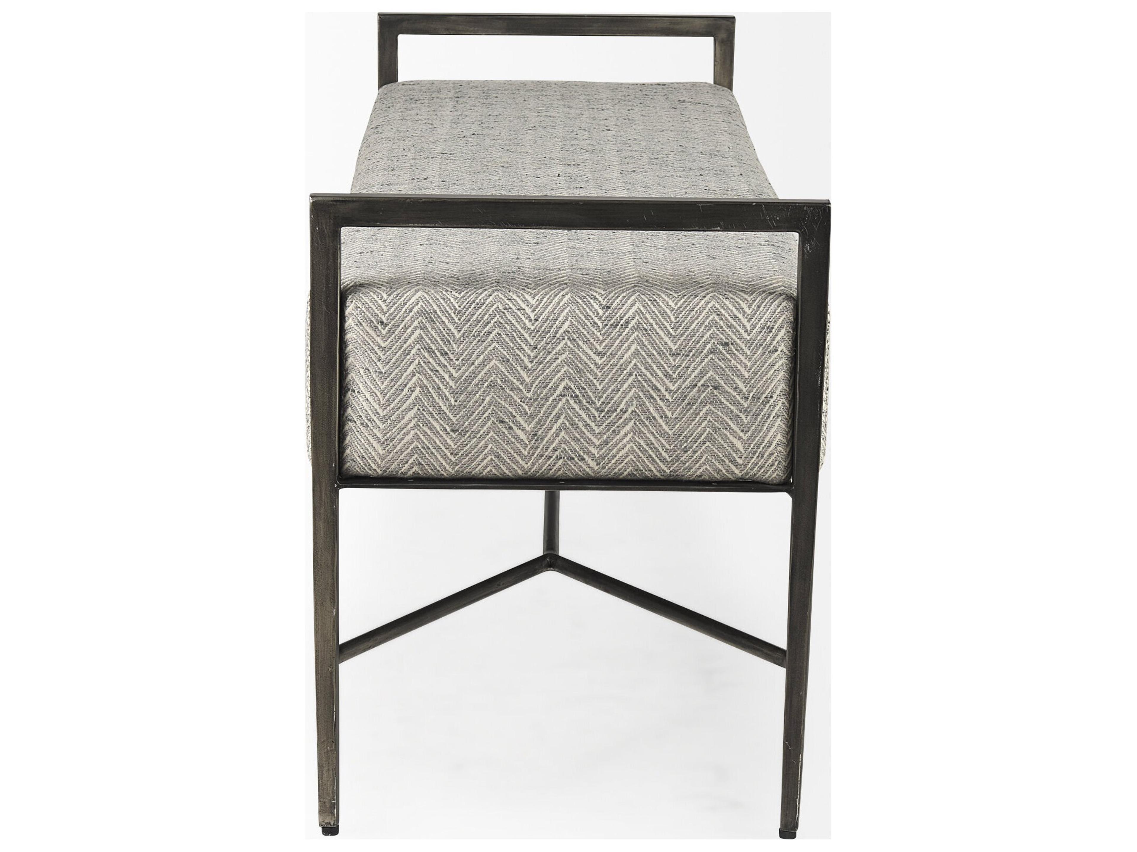 Mercana Charlotte  55.0L Gray Herringbone Fabric Seat w/ Antique Nickel Metal Frame Bench