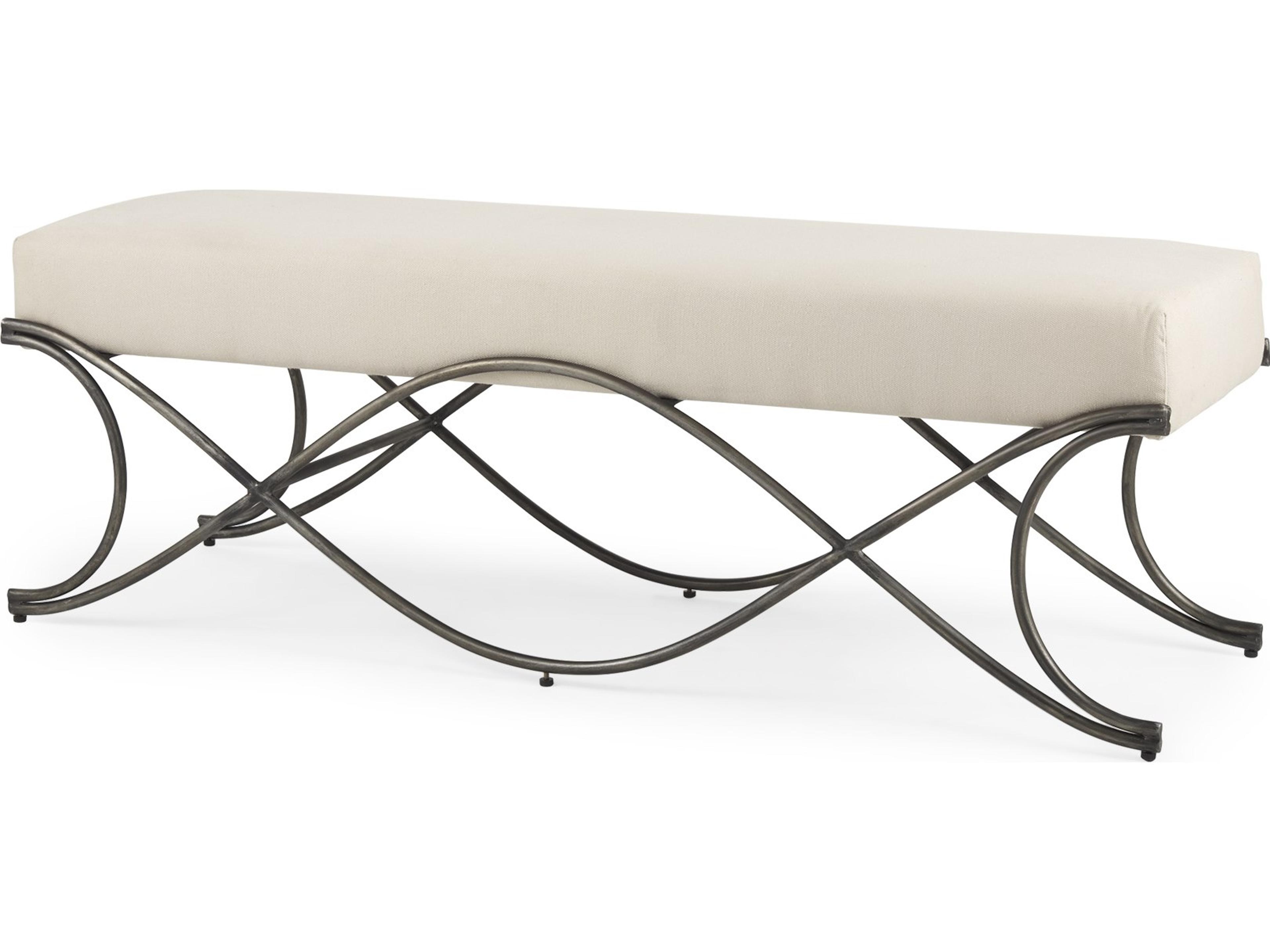 Ayla 55L x 17.6W x 18H Cream Fabric Seat W/ Antique Nickel Frame Bench