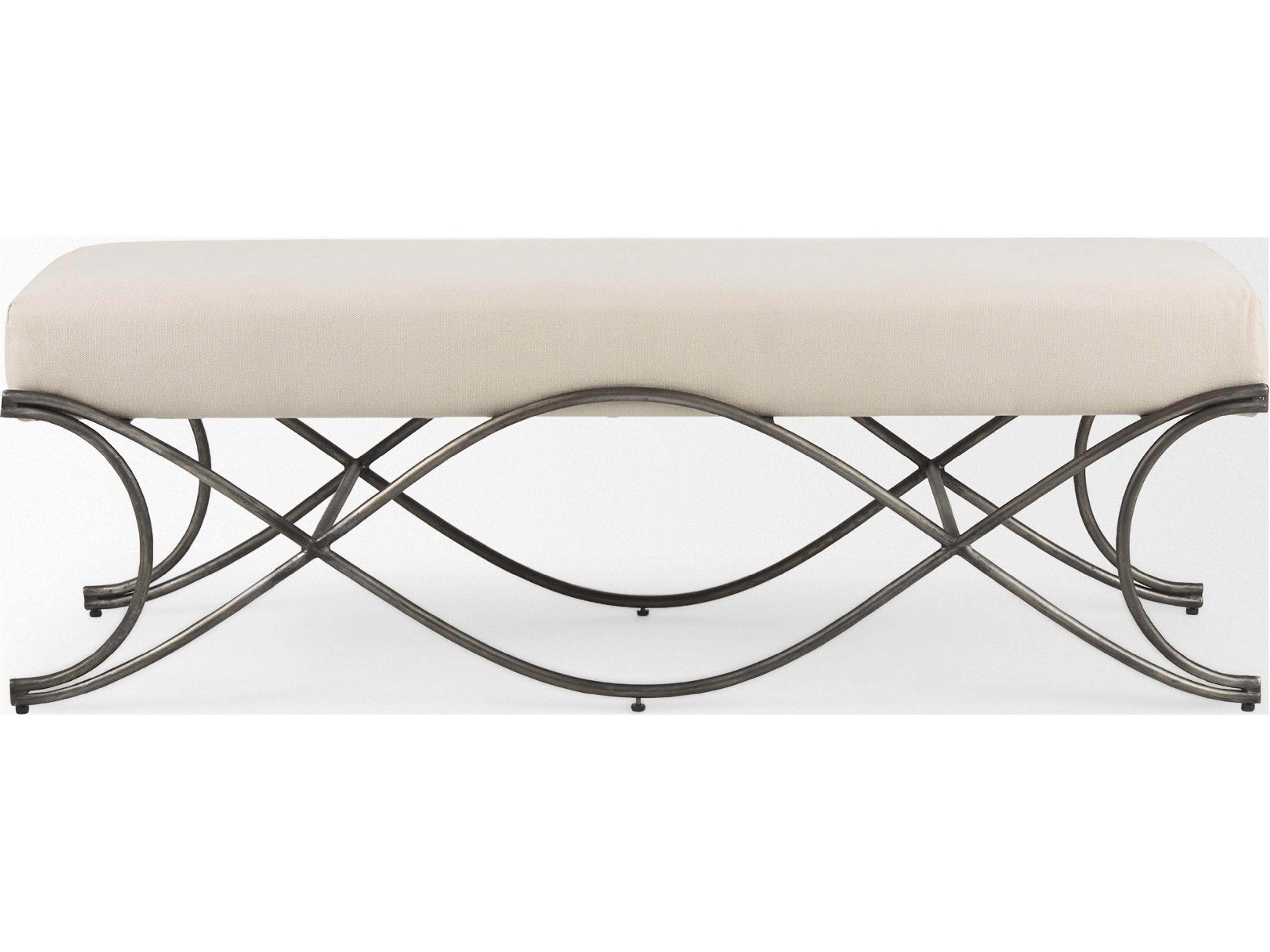 Mercana Ayla 55L x 17.6W x 18H Cream Fabric Seat W/ Antique Nickel Frame Bench