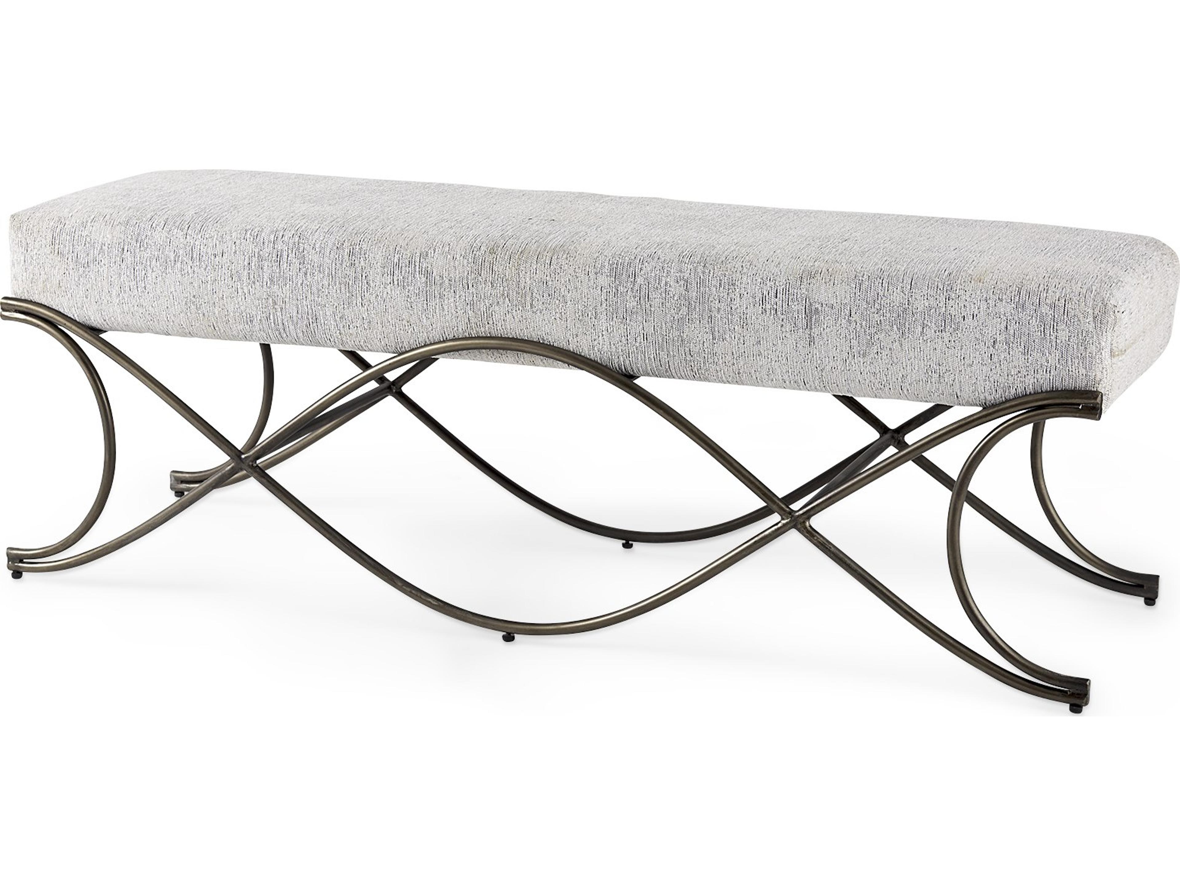 Ayla 55L x 17.6W x 18H Dark Gray Fabric Seat W/ Dark Nickel Metal Frame Bench