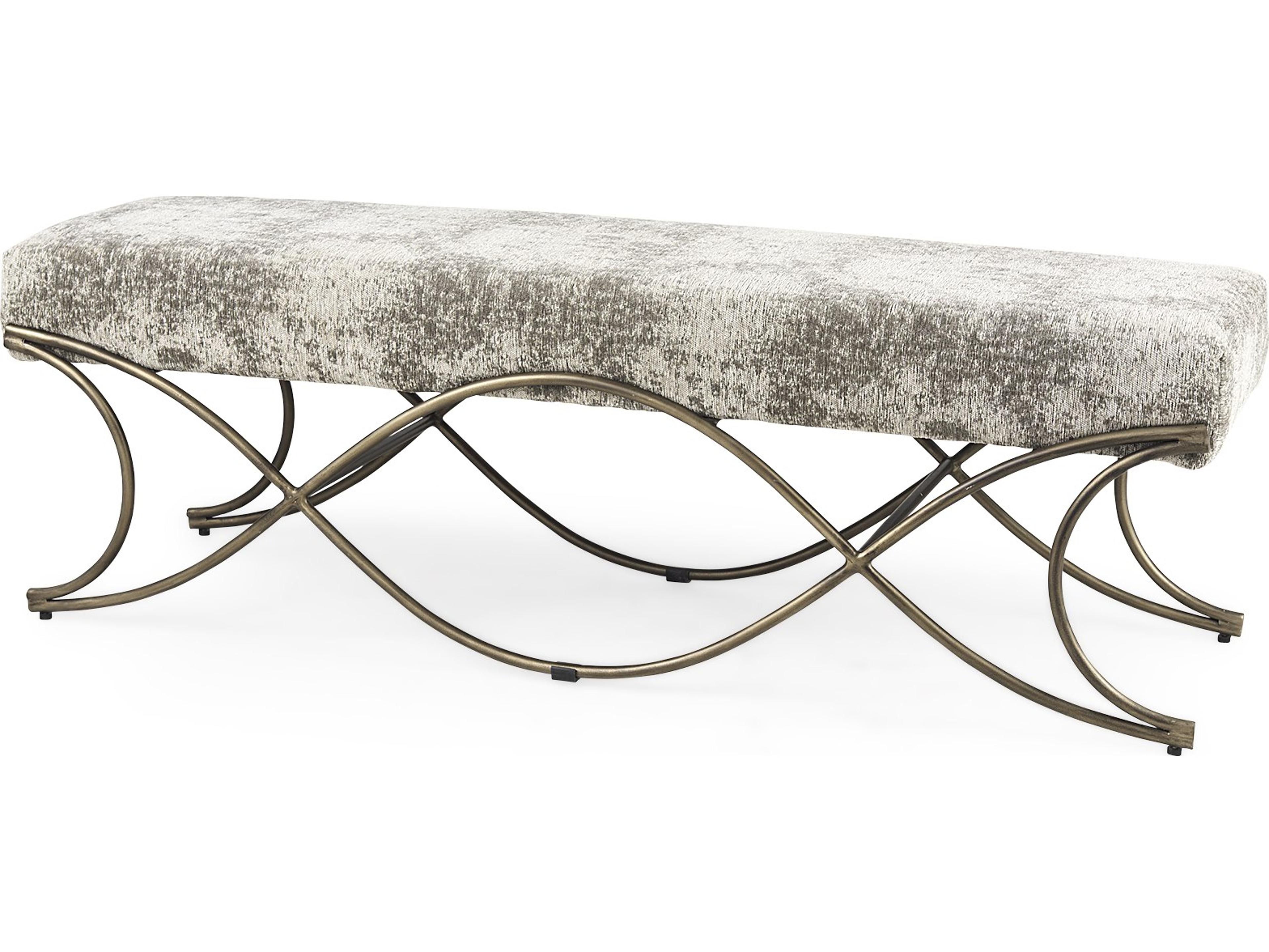 Ayla 55L x 17.6W x 18H Light and Dark Gray Fabric Seat W/ Antique Gold Metal Frame Bench