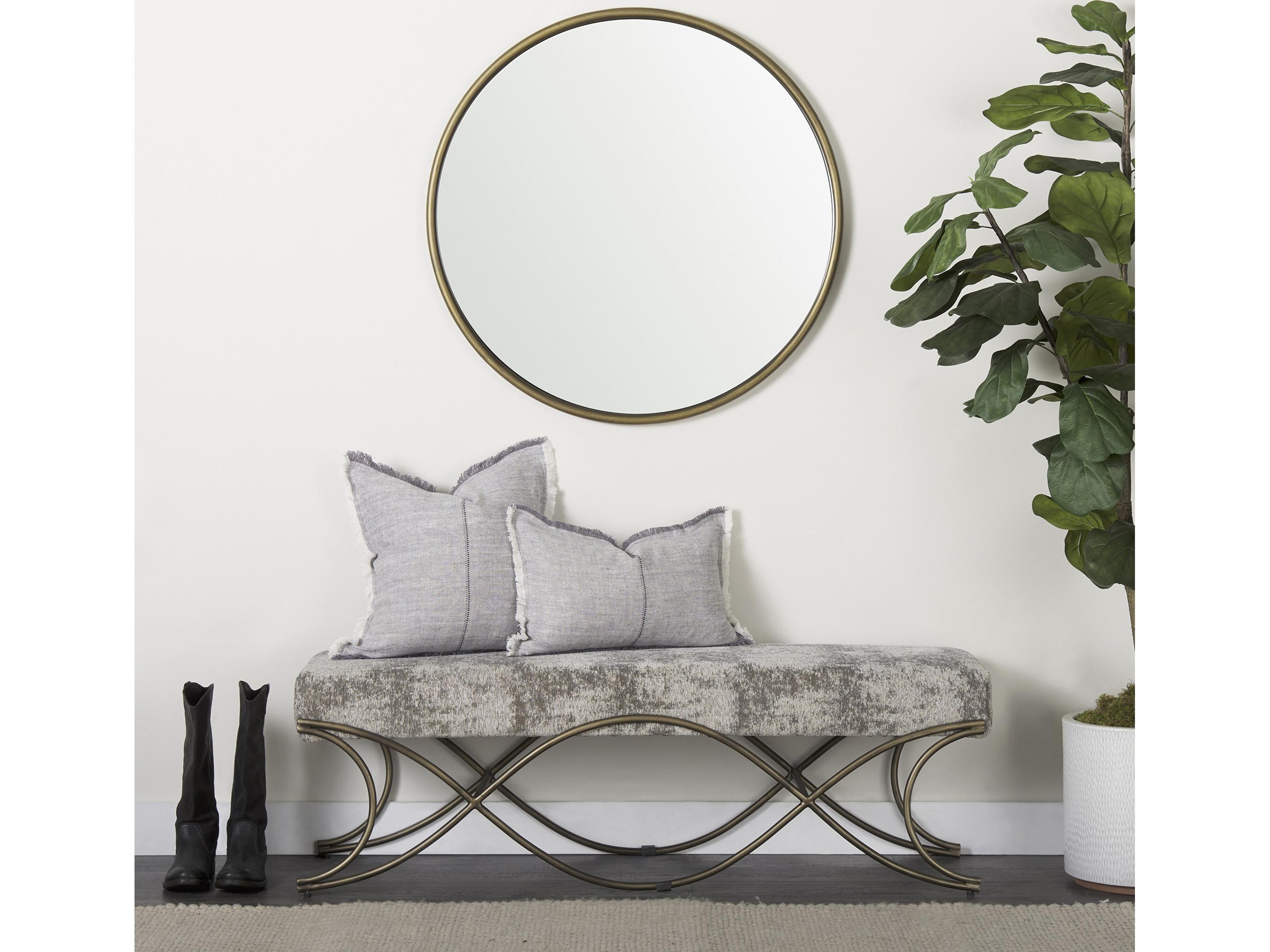 Mercana Ayla 55L x 17.6W x 18H Light and Dark Gray Fabric Seat W/ Antique Gold Metal Frame Bench